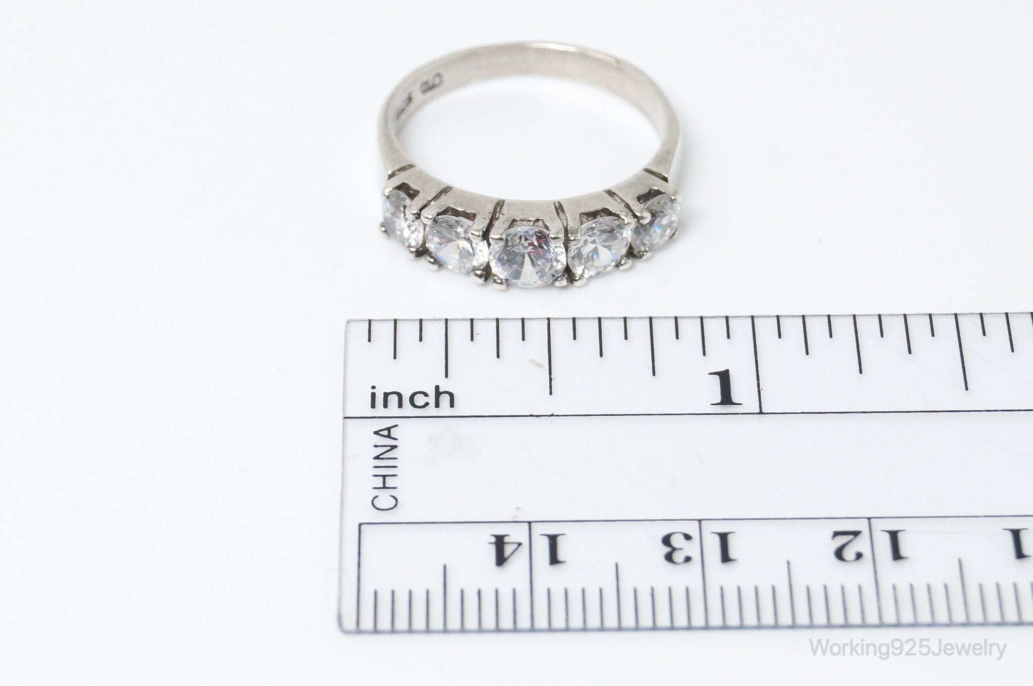 Vintage Cubic Zirconia Sterling Silver Ring - Size 6.75