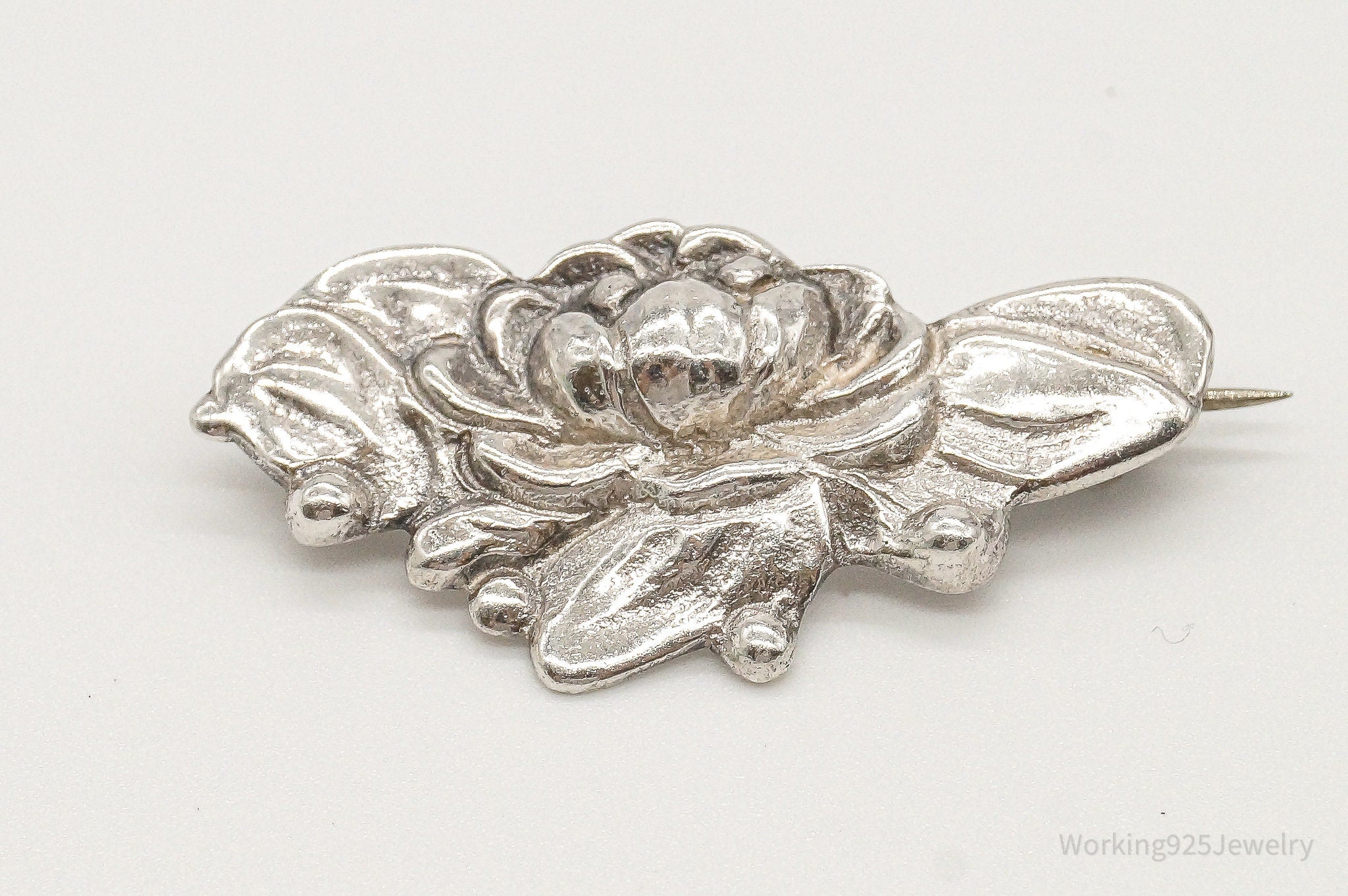 Antique Designer Max Rieg Lotus Flower Sterling Silver Pin Brooch