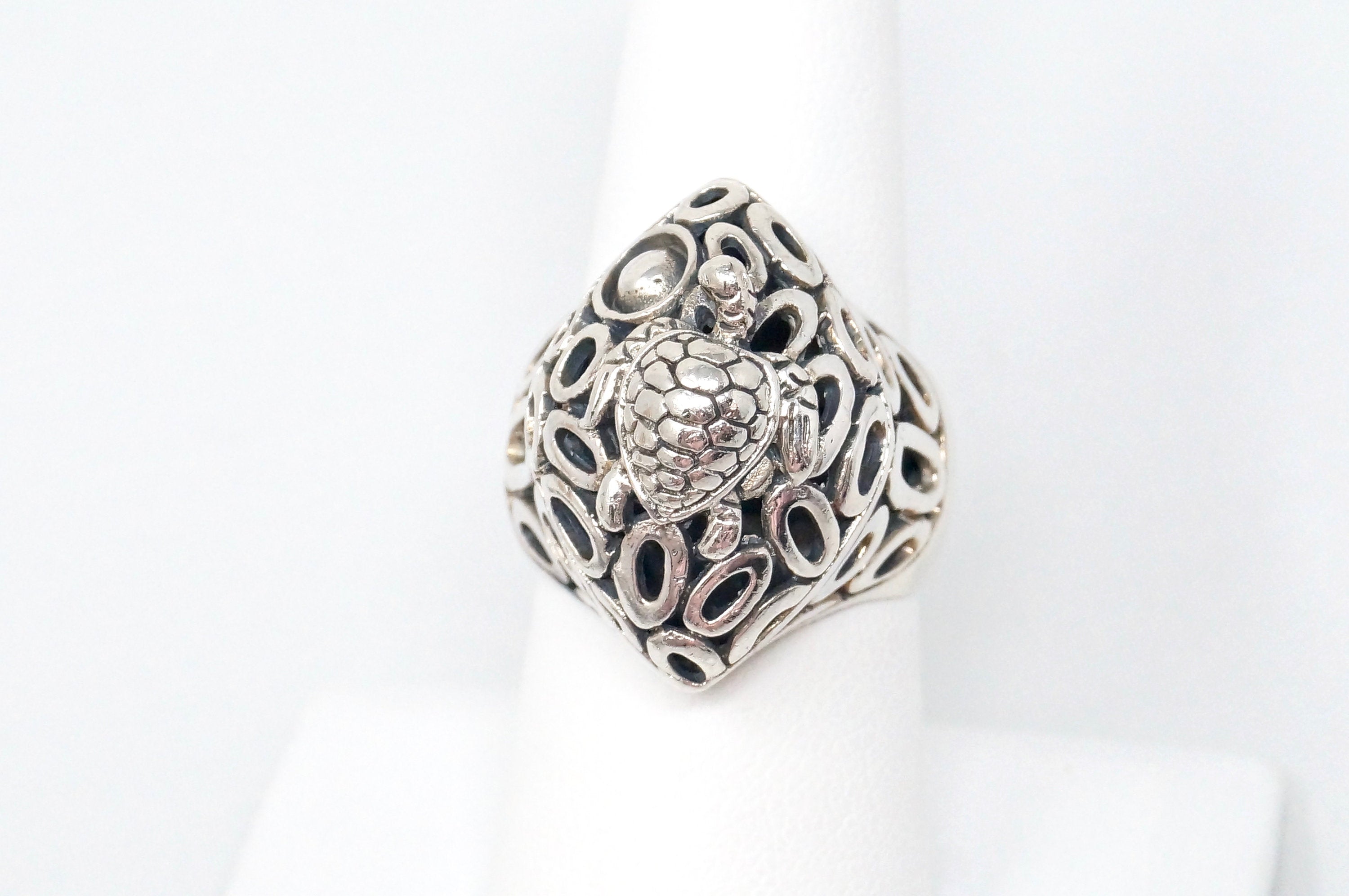 Vintage Designer KL Large Sea Turtle Cut Out Sterling Silver Ring Sz 7.75