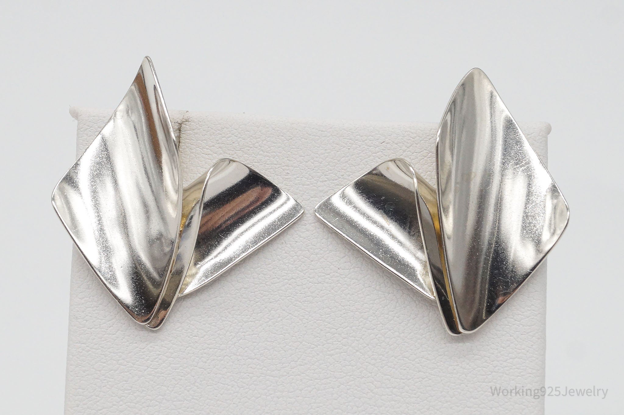 RARE Vintage Designer MS Modernist Sterling Silver Earrings