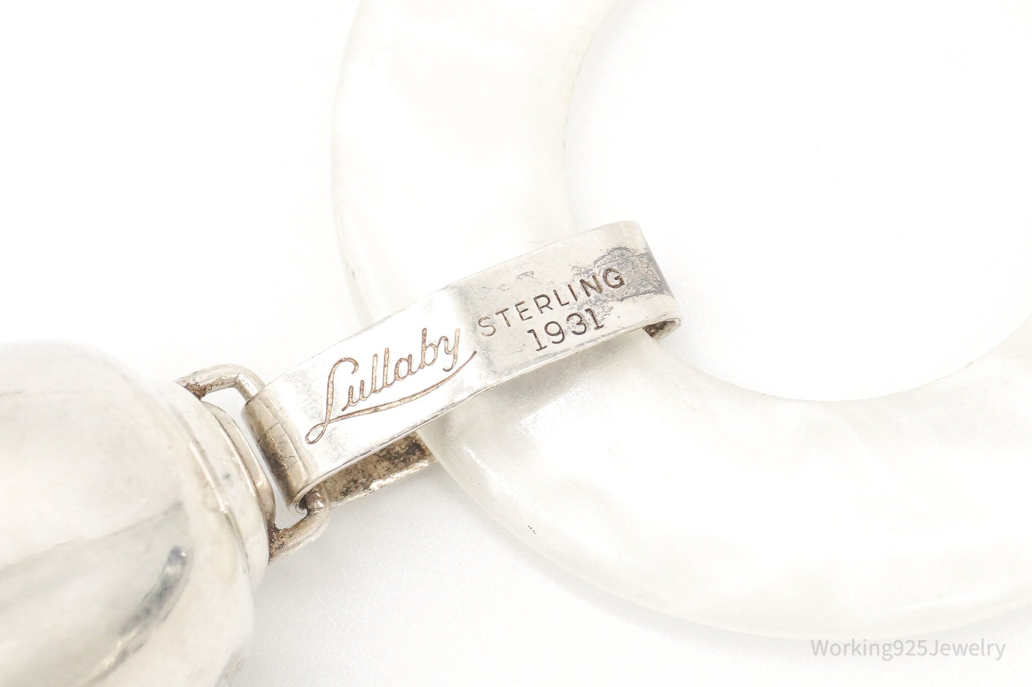 Large 1930s Lullaby Bell Lucite Sterling Silver Baby Rattle