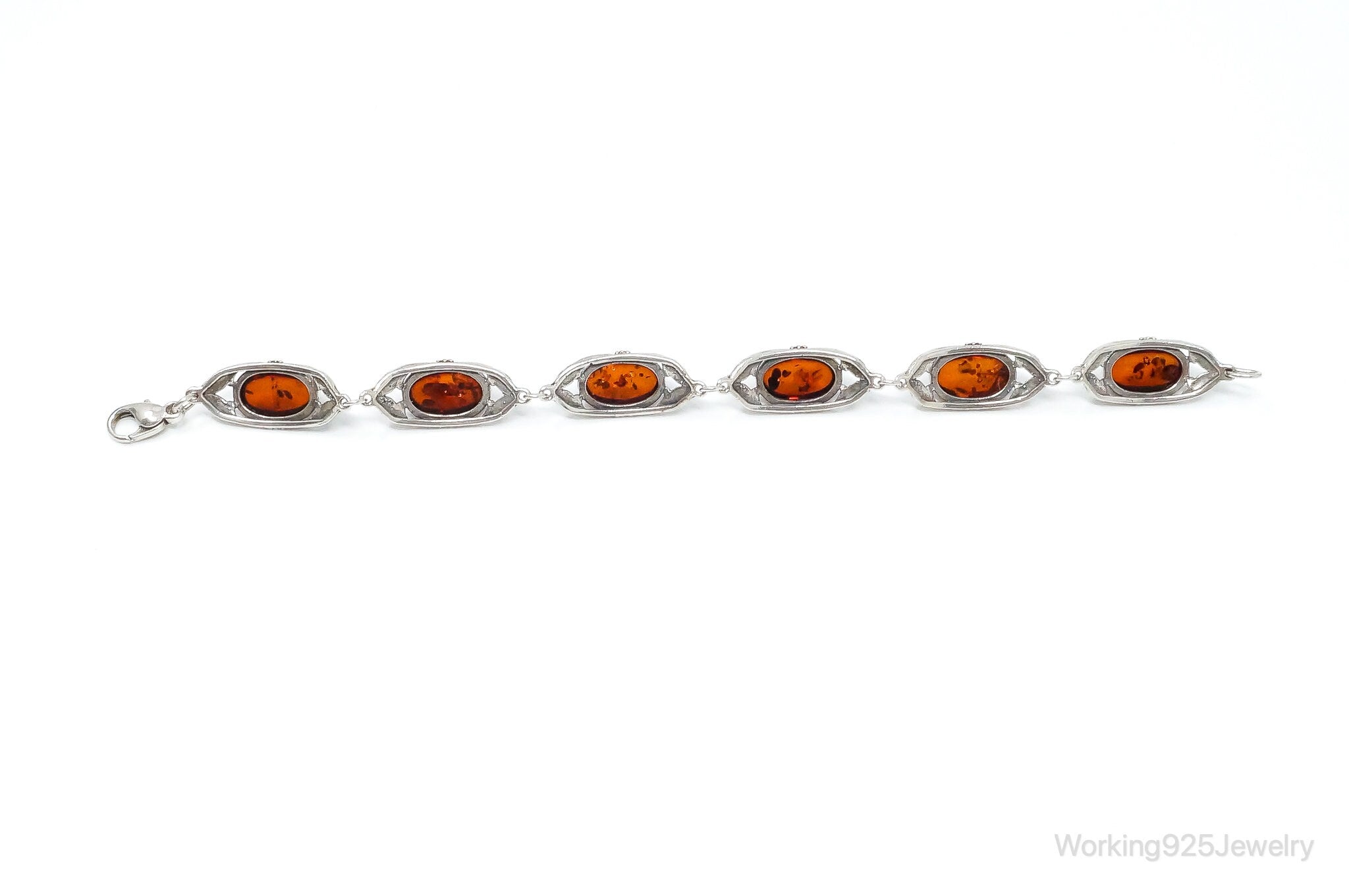 Vintage Baltic Amber Art Nouveau Sterling Silver Bracelet