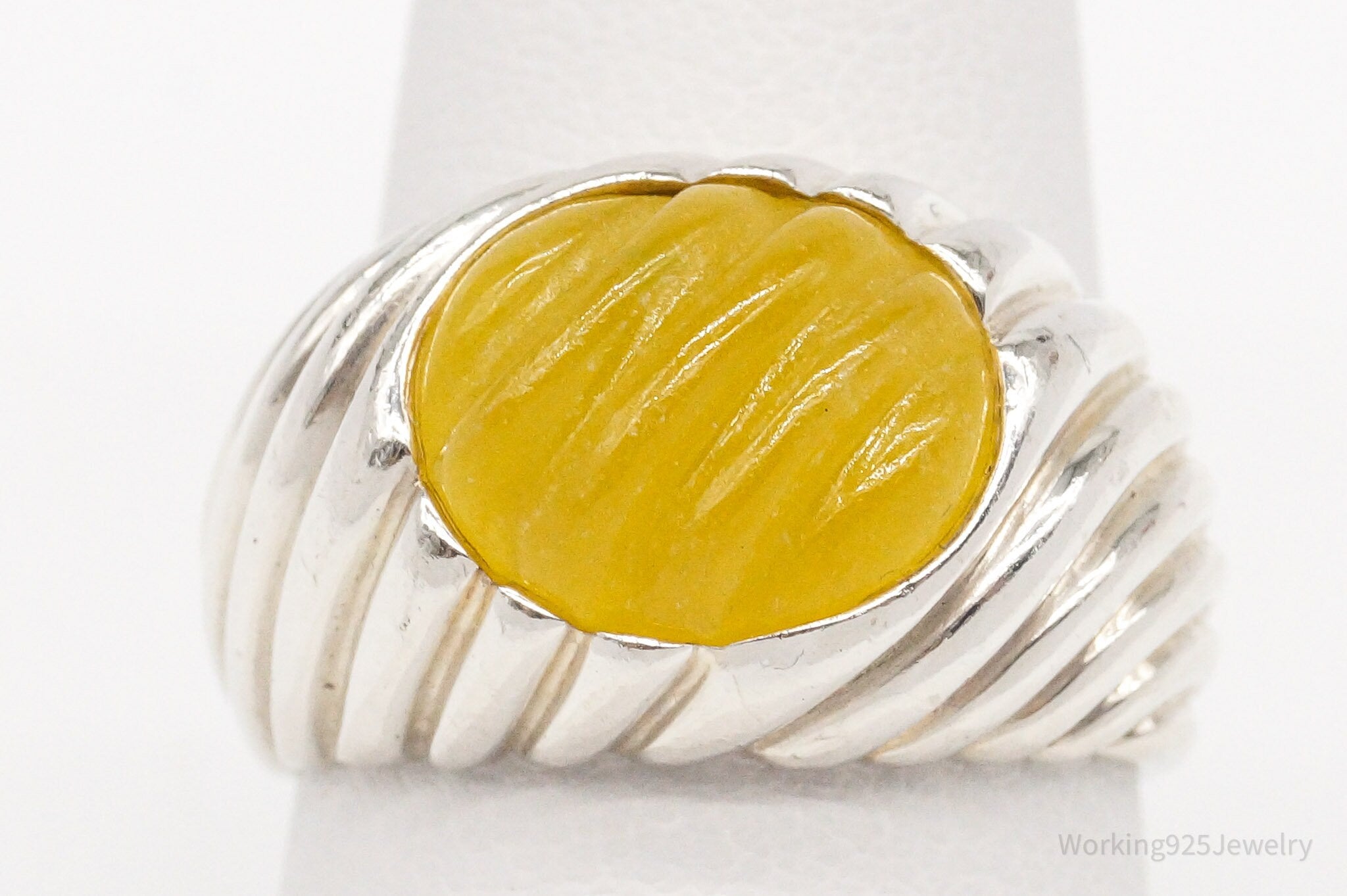 Vintage Designer Ross Simons Yellow Jade Sterling Silver Ring - Size 8