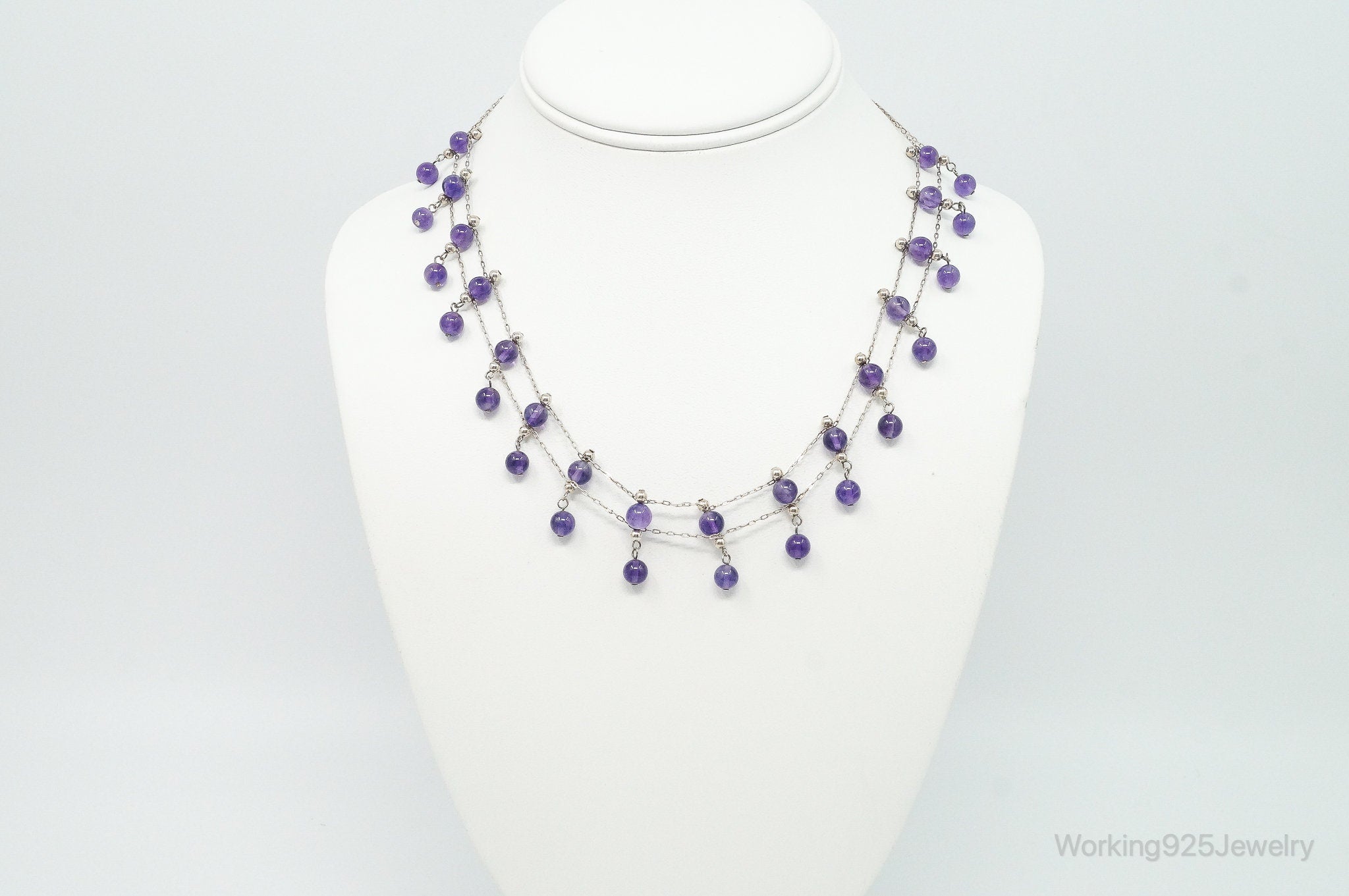 Vintage Double Strand Amethyst Sterling Silver Necklace