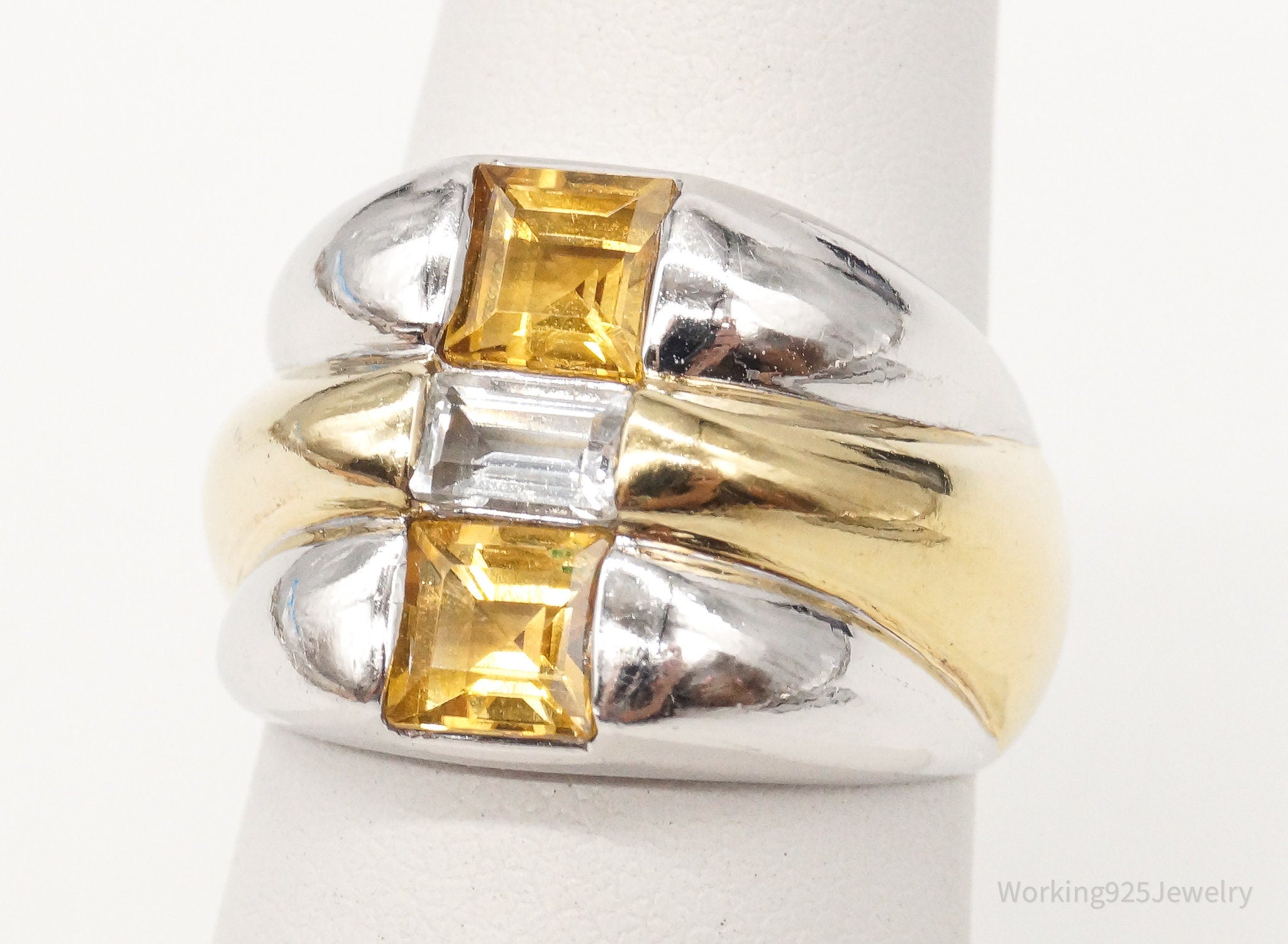 Vintage CNA Citrine Cubic Zirconia Gold Vermeil Sterling Silver Ring - Size 6