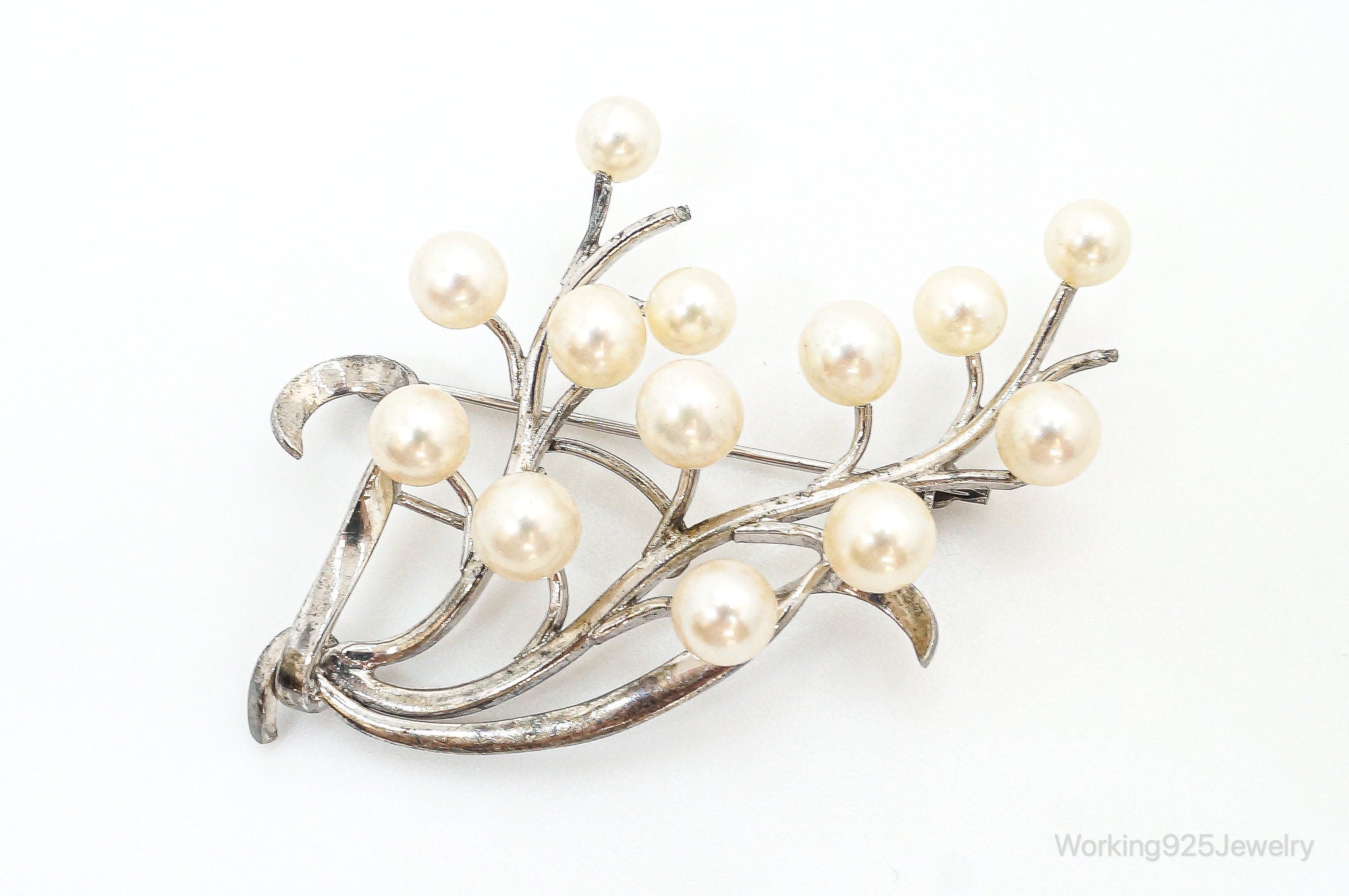 Large Antique Faux Pearl Sterling Silver Brooch Pin