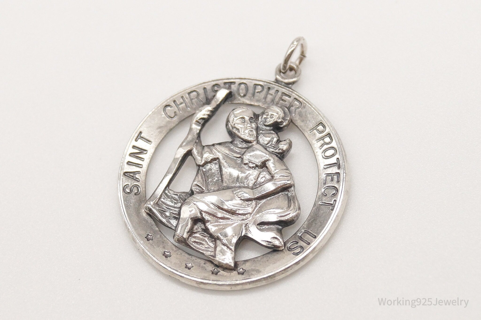 Antique Theda Saint Christopher Protect Us Sterling Silver Pendant