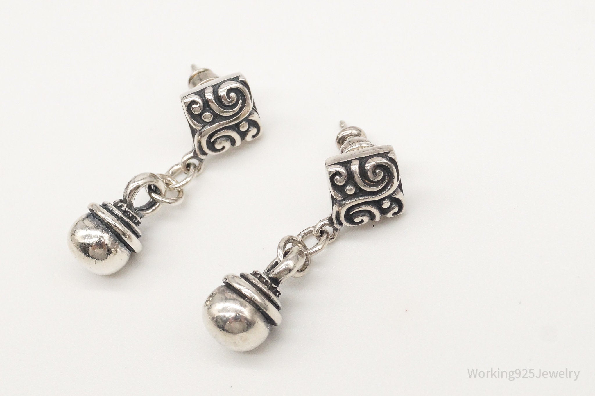 Vintage Bali Inspired Sterling Silver Dangle Earrings