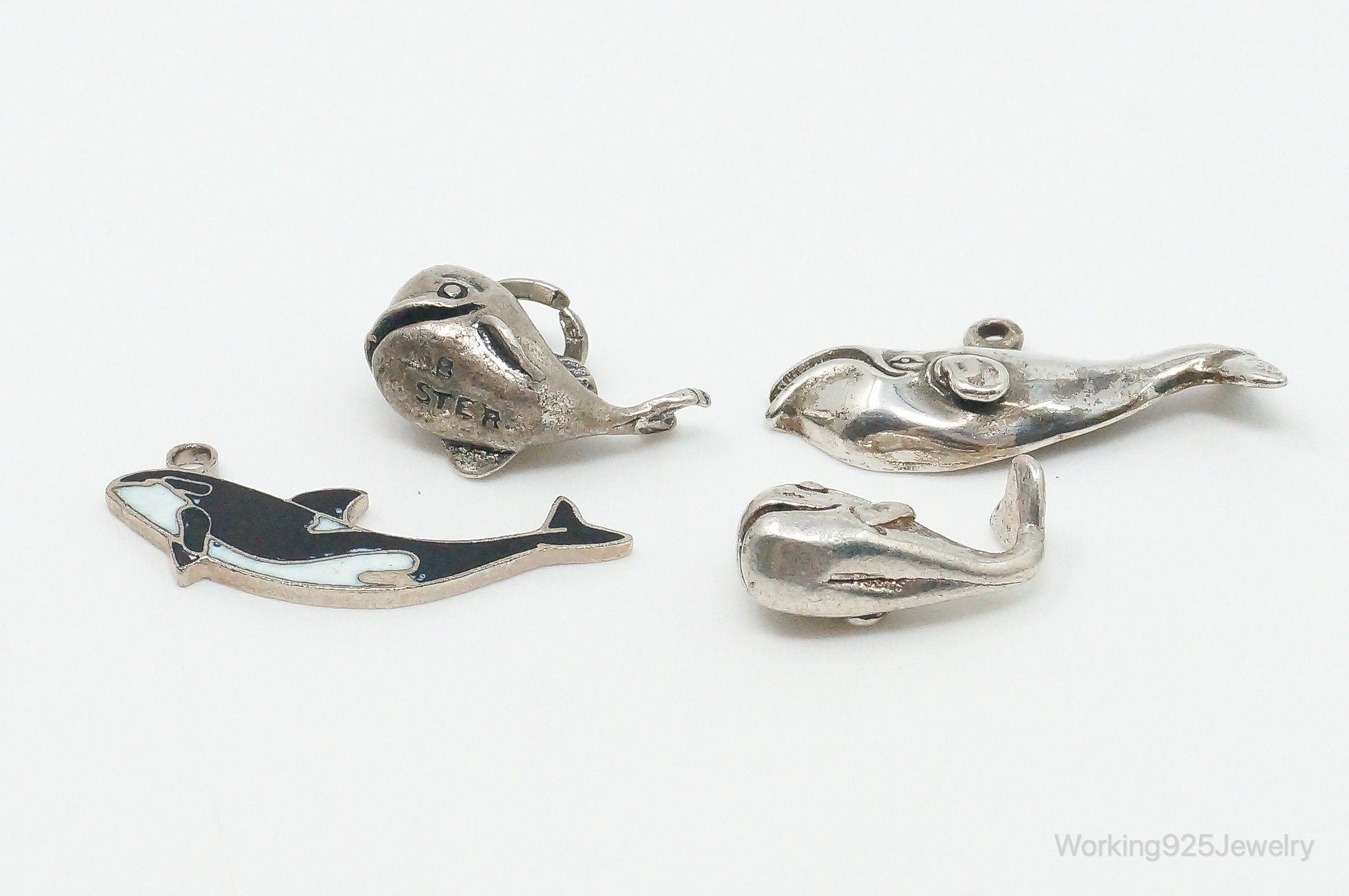 Vintage Antique Whales Sterling Silver Charms Lot