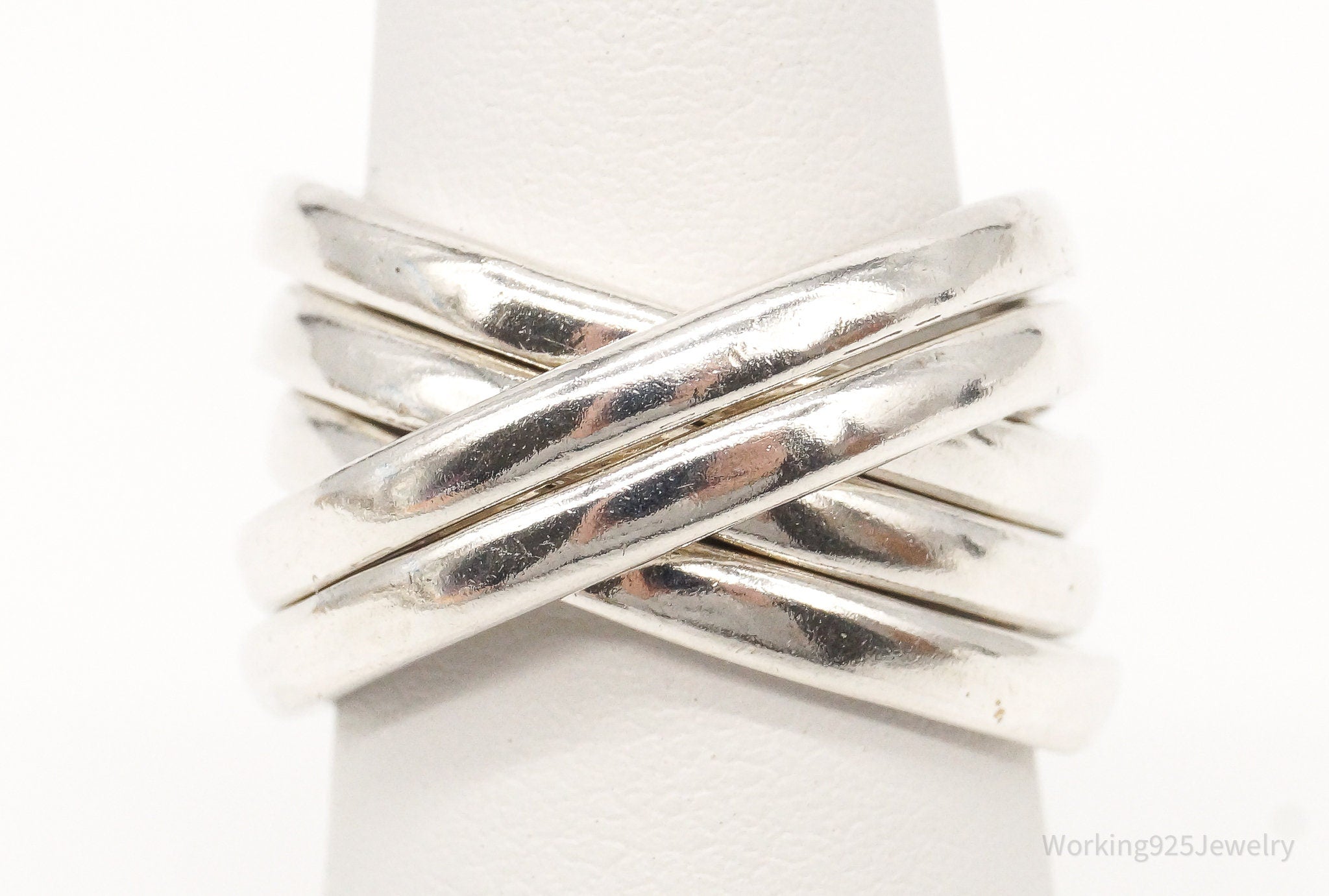 Vintage Intertwined Sleek Modern Sterling Silver Ring - Size 5.75