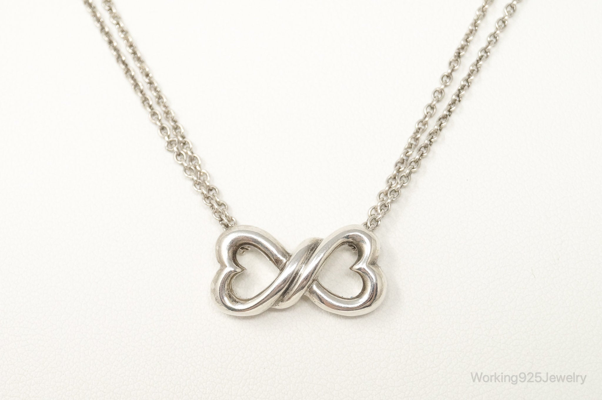 Vintage Open Linked Hearts Lovers Infinity Sterling Silver Necklace