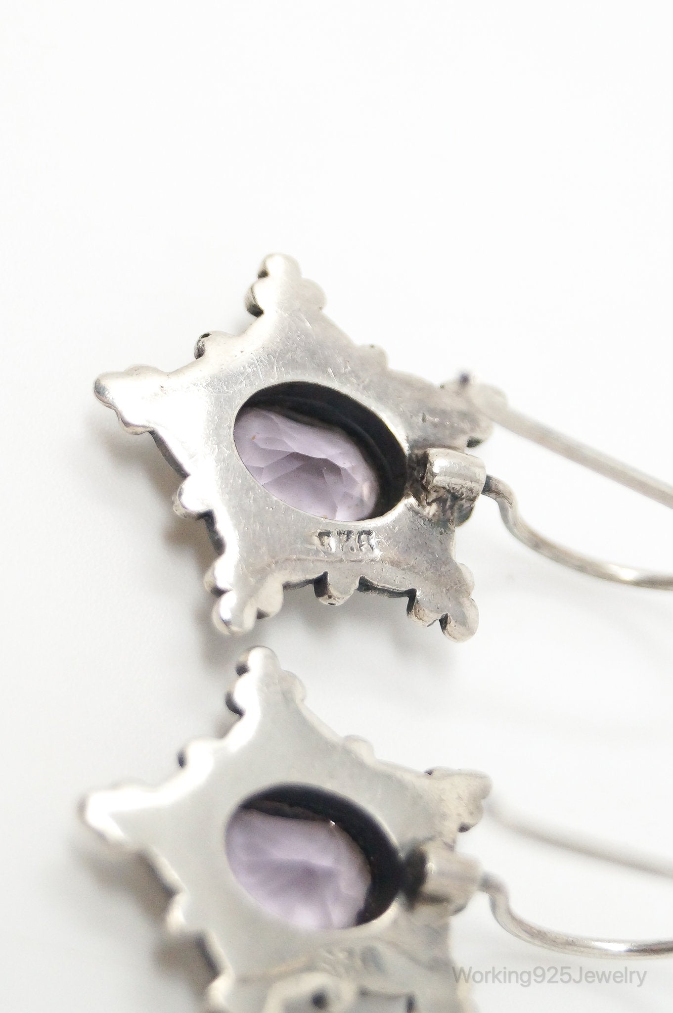 Vintage Amethyst Bali Design Sterling Silver Earrings