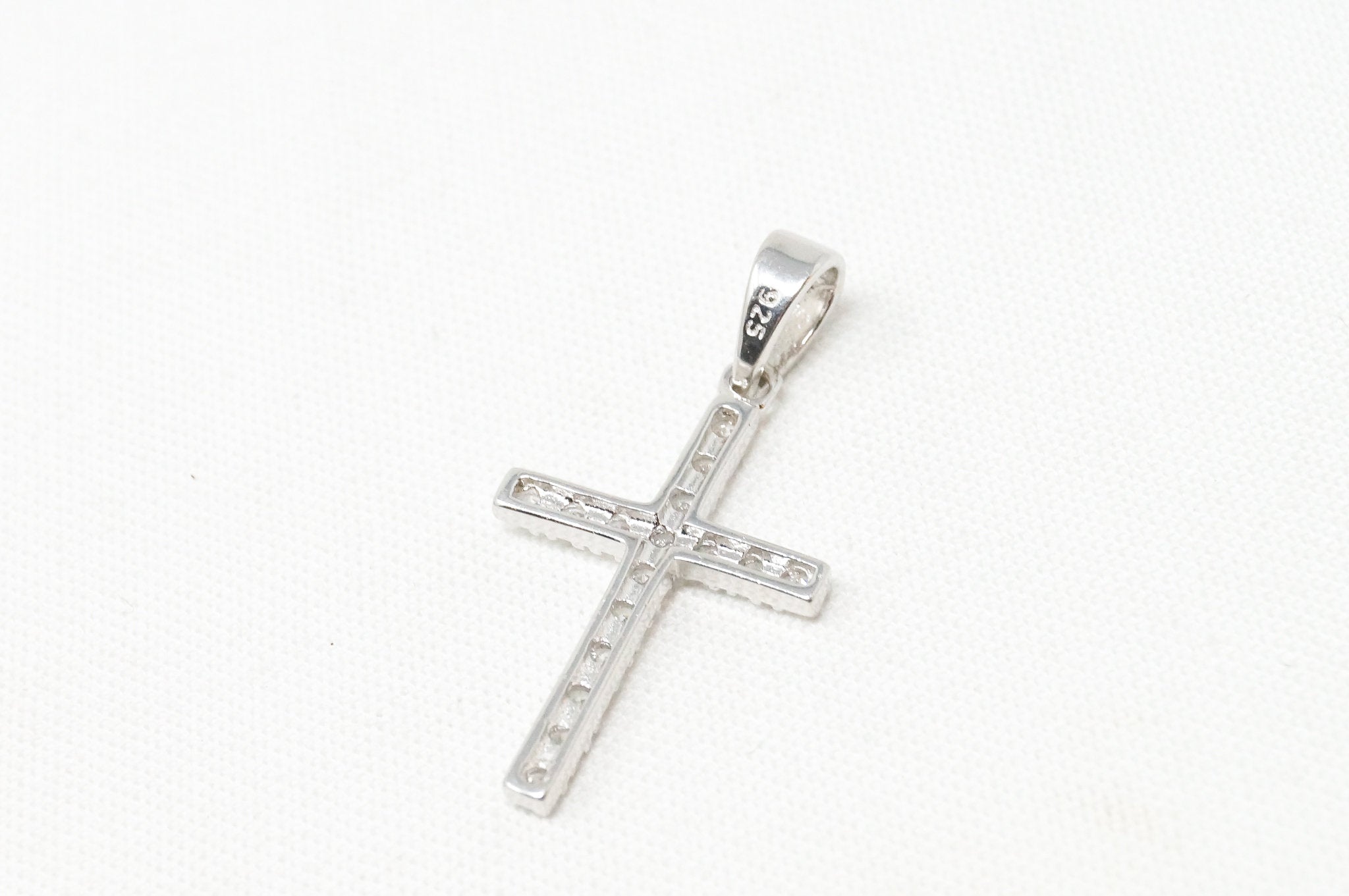 Vintage Cubic Zirconia Cross Sterling Silver Necklace Pendant