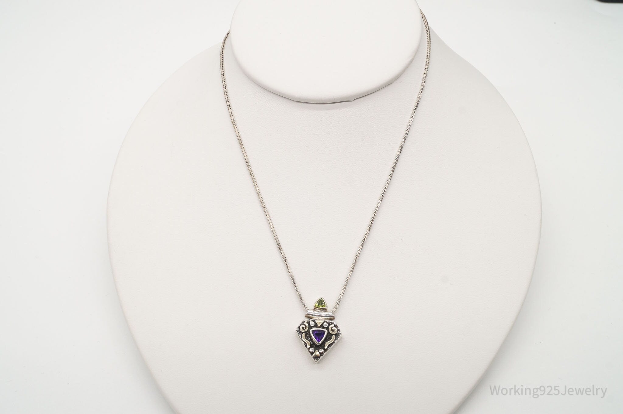 Vintage Amethyst Peridot Sterling Silver Necklace