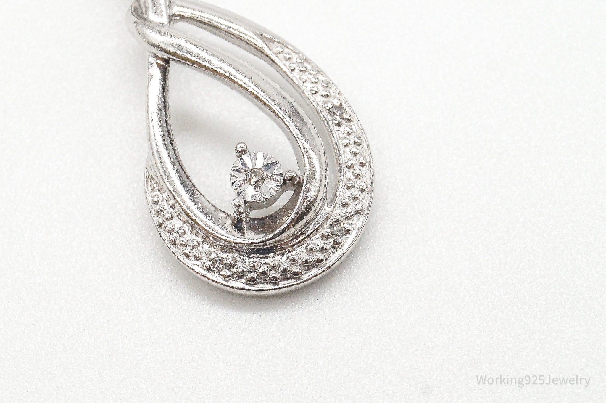 Vintage Designer 4 Diamond Sterling Silver Pendant