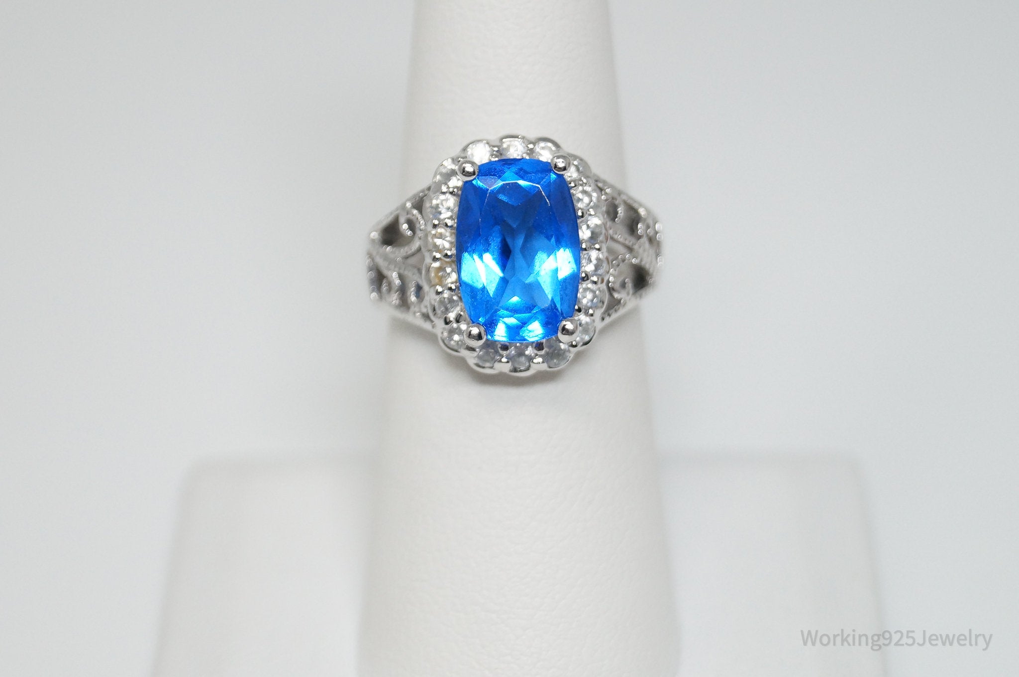 Vintage Designer Ross Simons Blue Gemstone CZ Sterling Silver Ring - Sz 6.5