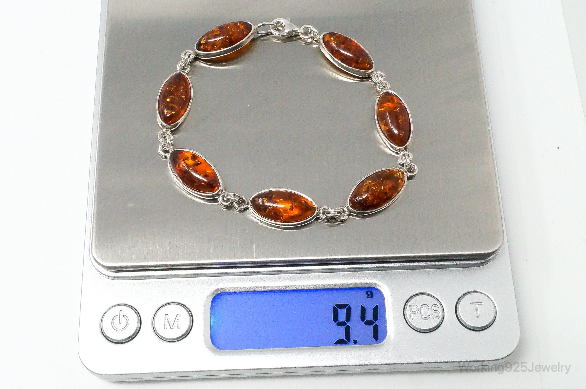 Vintage Baltic Amber Sterling Silver Bracelet