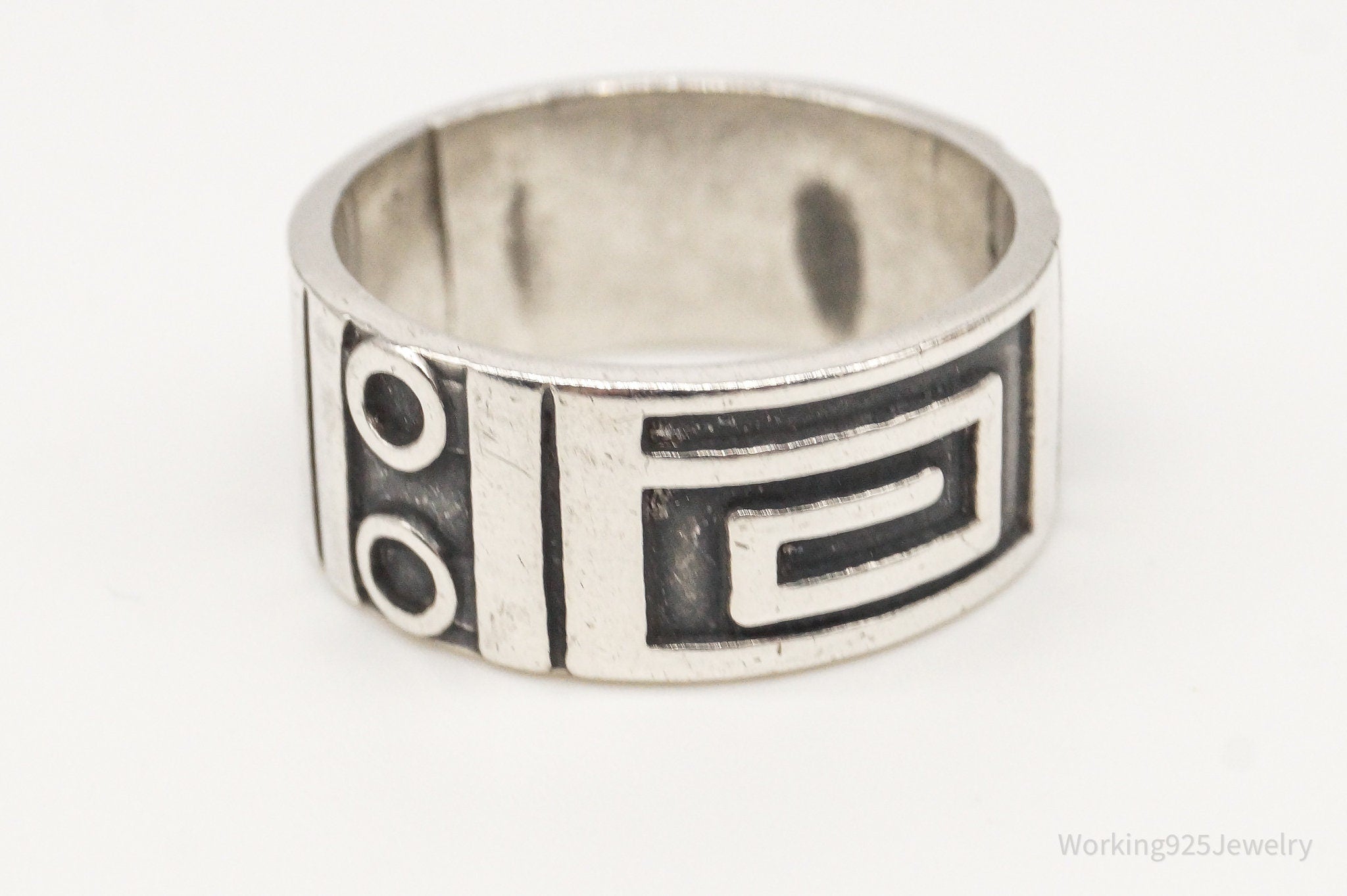 Vintage Greek Key Aztec Design Sterling Silver Band Ring - Size 6.75