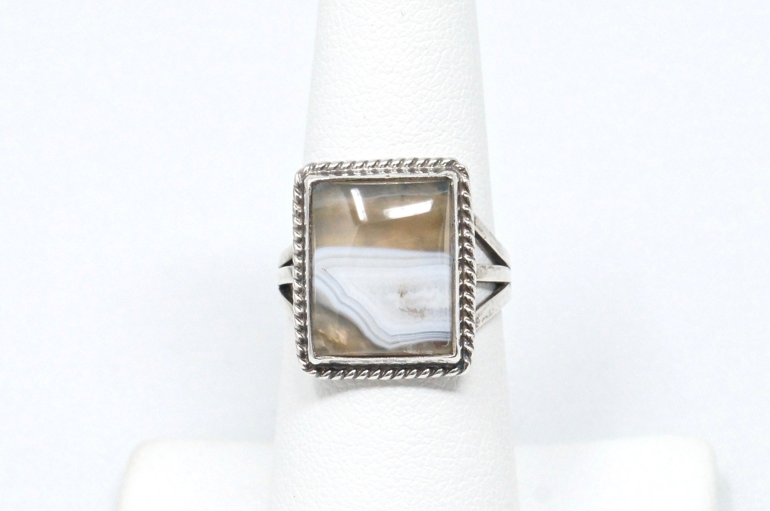 Vintage Brown Lace Agate Cable Design Southwestern Sterling Silver Ring Size 6.5