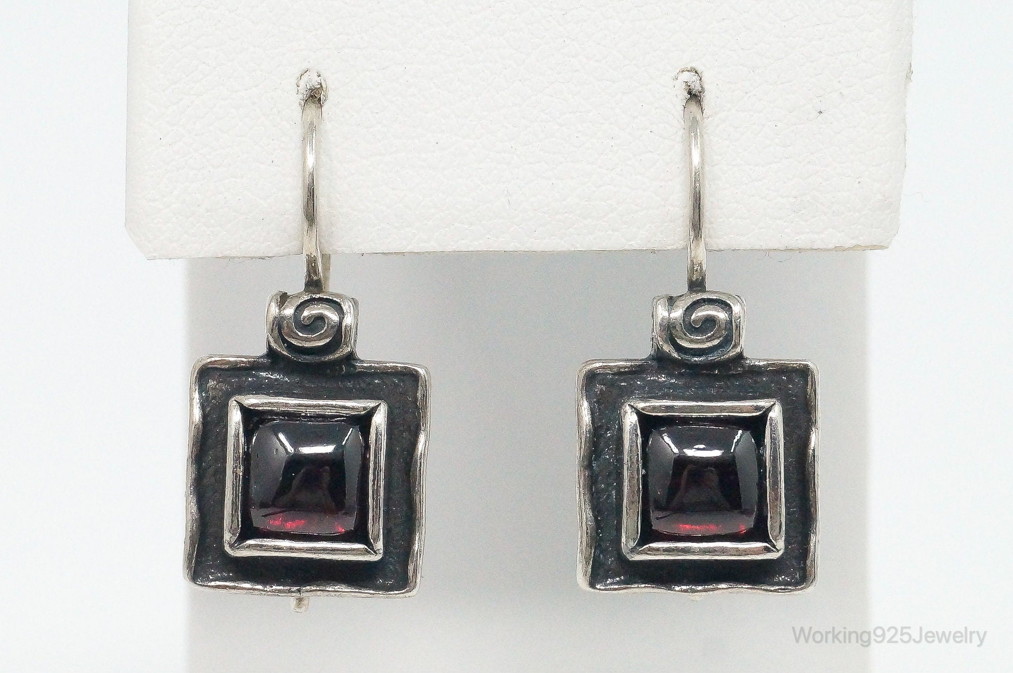 Designer Silpada Rhodonite Garnet Square Sterling Silver Earrings