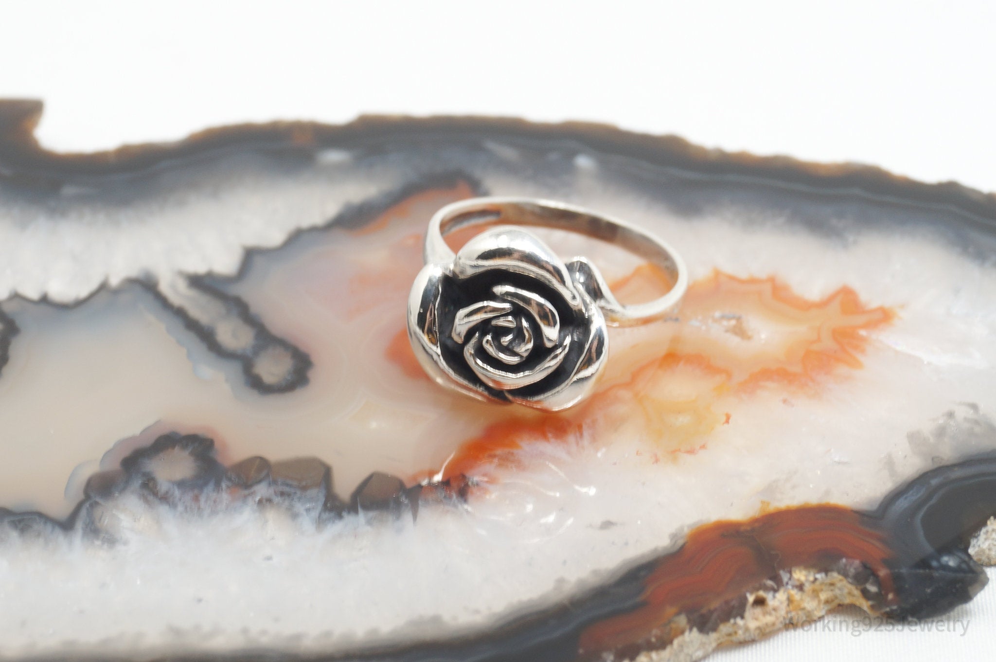 Vintage 3D Rose Flower Sterling Silver Cocktail Ring - Size 7