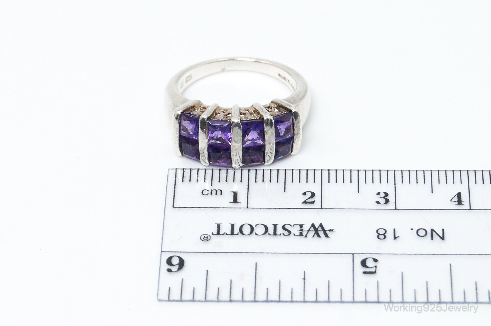 Vintage Art Deco Amethyst Sterling Silver Ring - Size 6