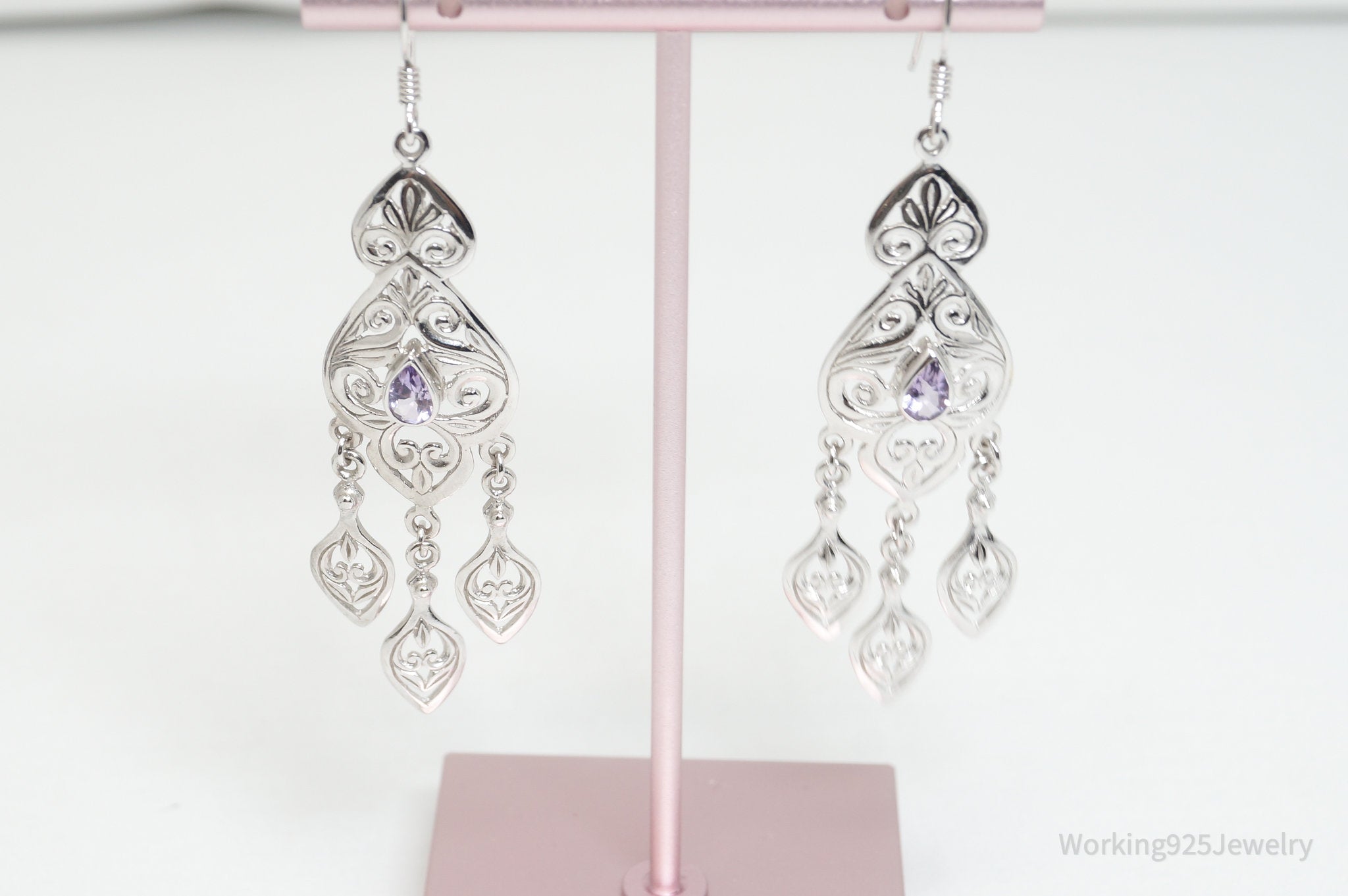 Vintage Designer RINC Amethyst Chandelier Dangle Sterling Silver Earrings