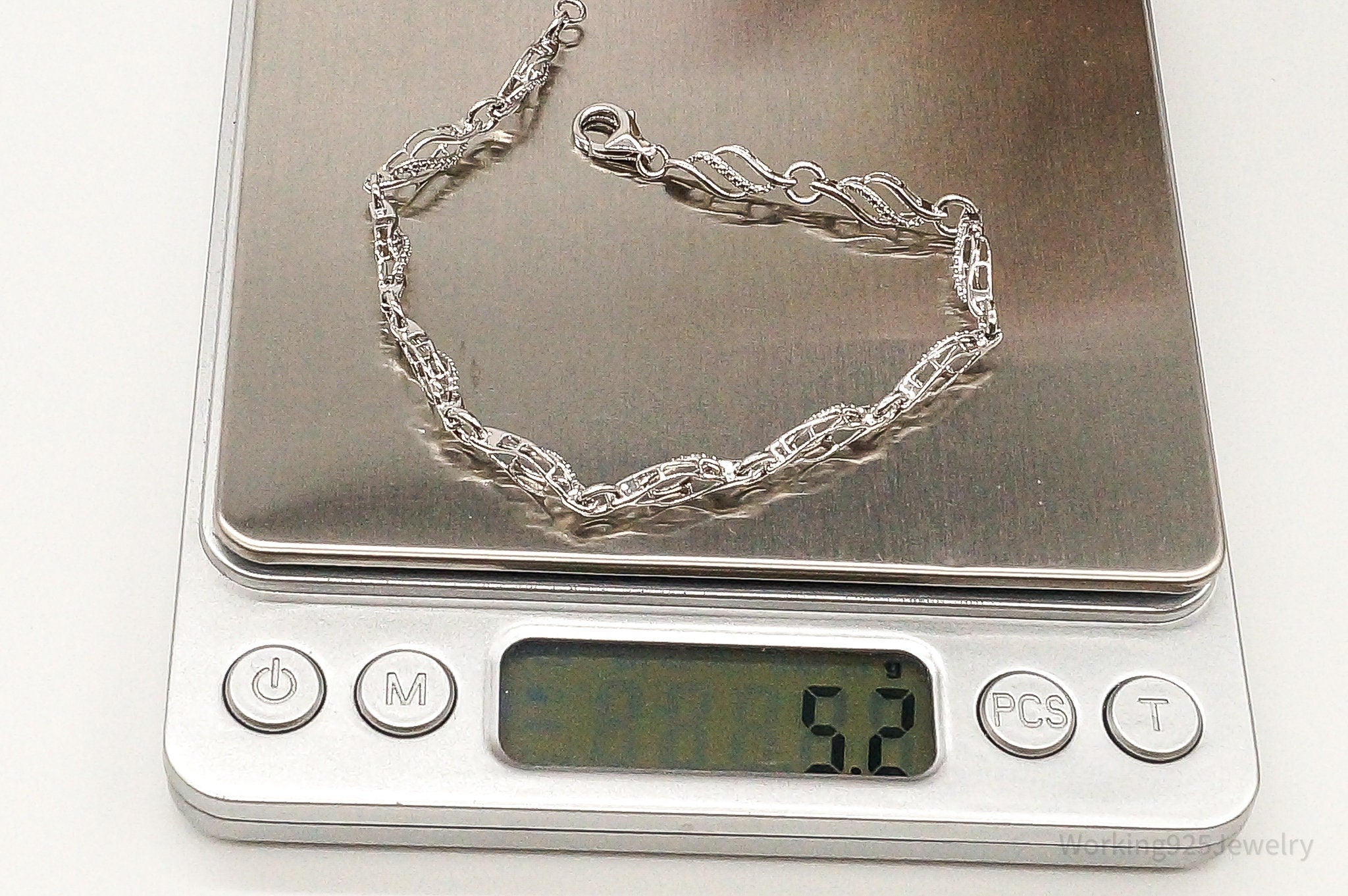 Designer JWBR Single Diamond Linked Sterling Silver Bracelet