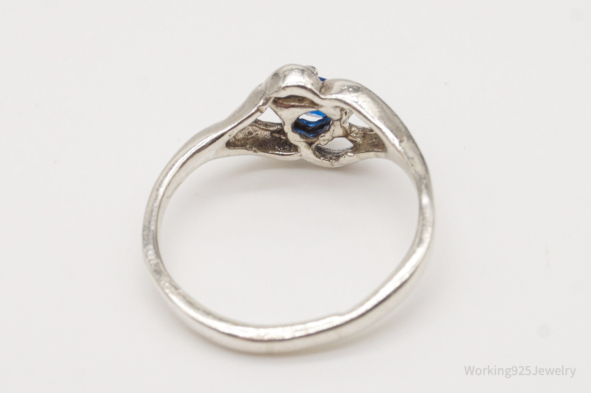 Vintage Blue Cubic Zirconia Silver Ring Size 7.5