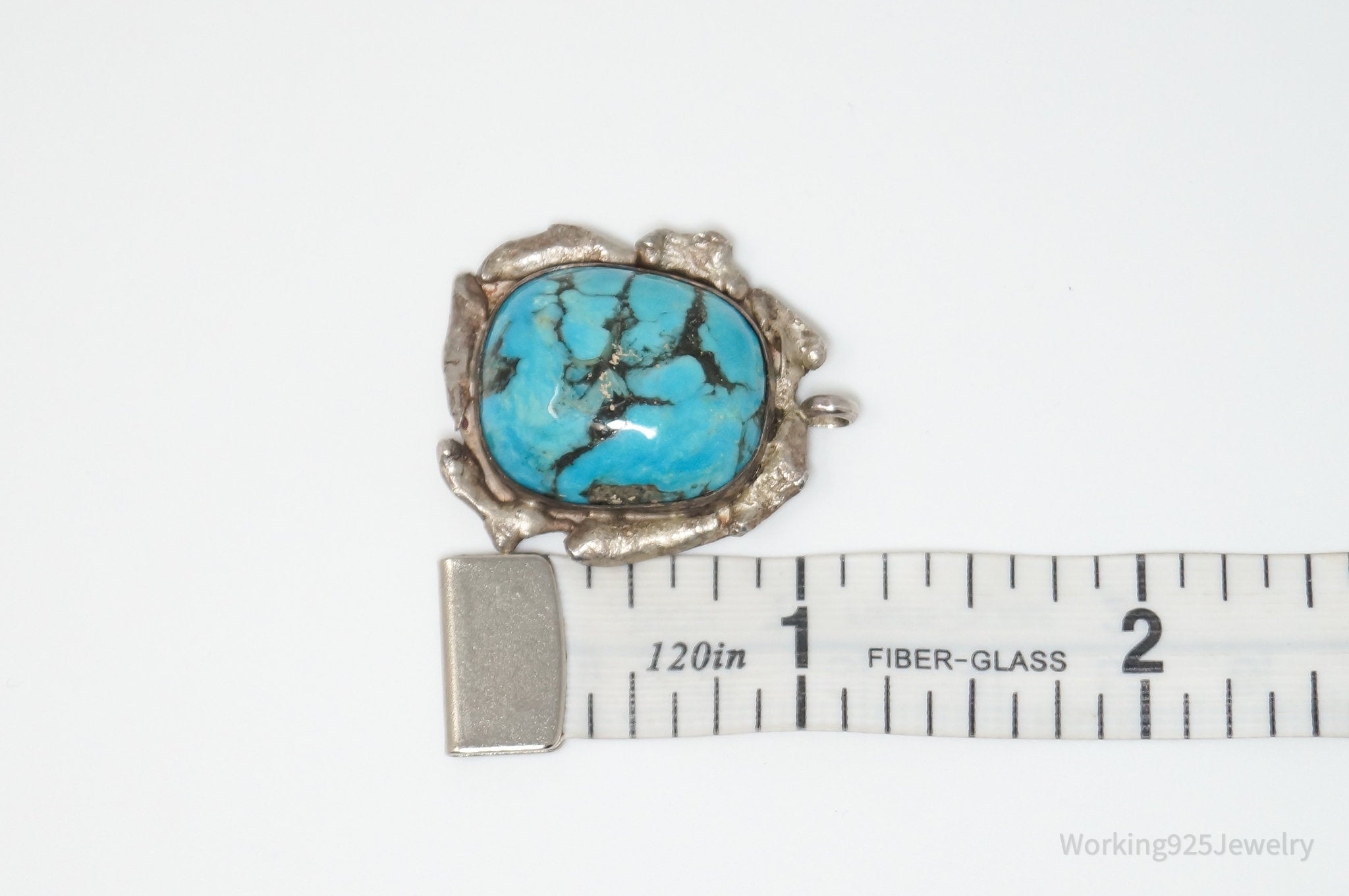 Vintage Handmade Native American Jimmy Herald Turquoise Sterling Silver Pendant