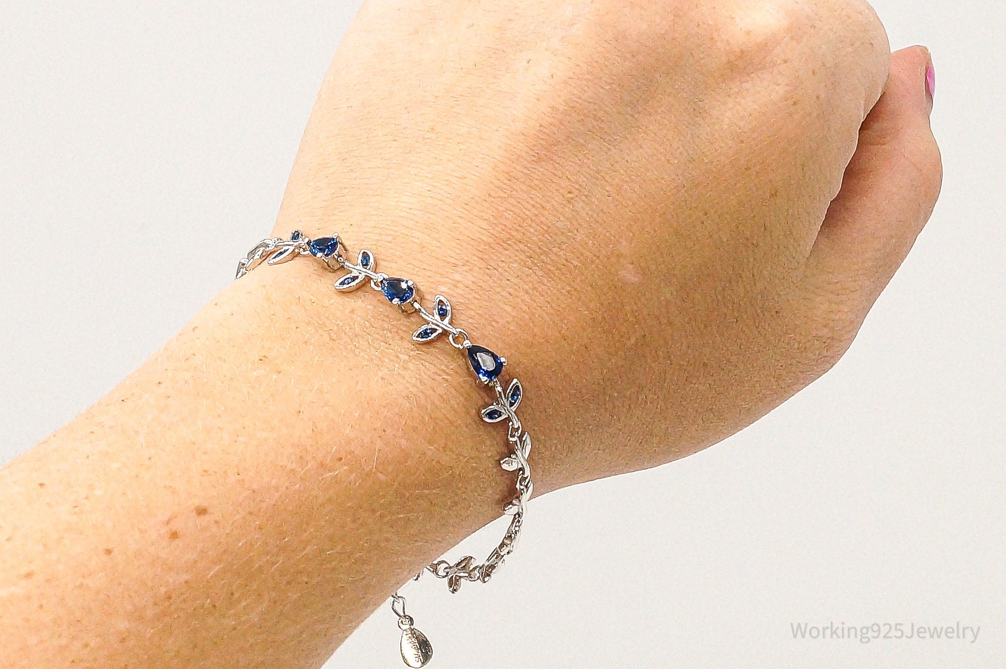 Vintage Designer Lab Sapphire Sterling Silver Bracelet