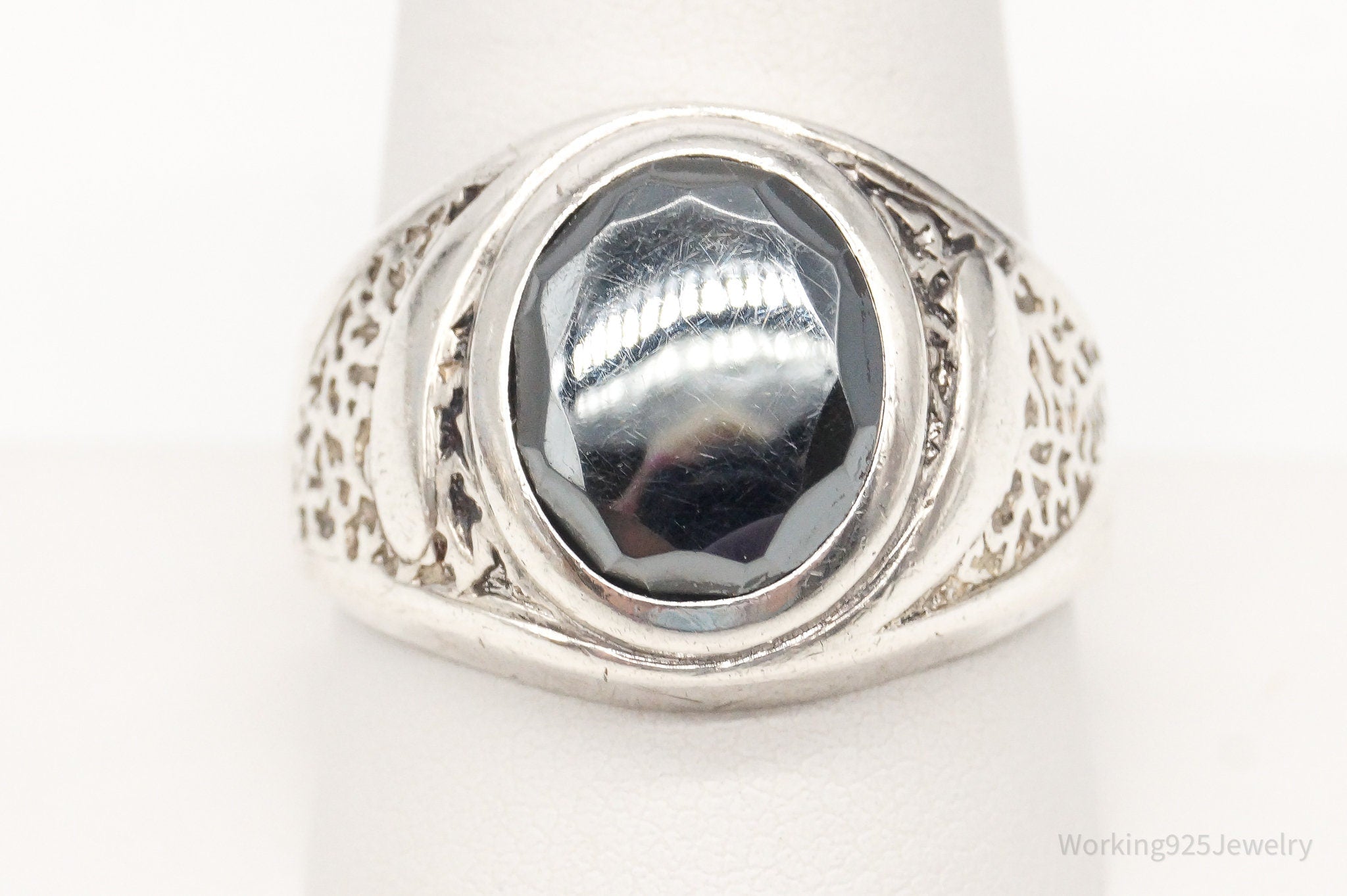 Antique Designer Clark & Coombs Hematite Sterling Silver Ring - Size 10.75