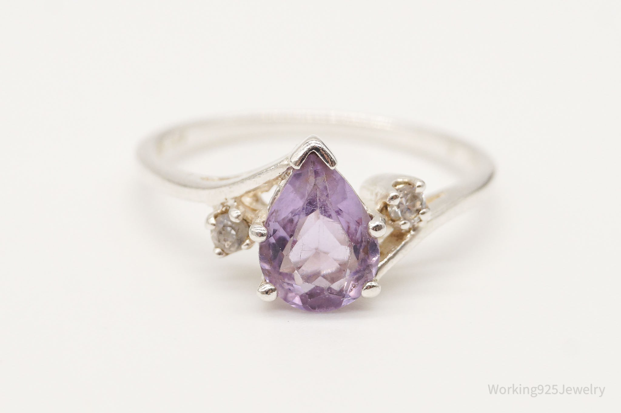 Vintage Amethyst Cubic Zirconia Sterling Silver Ring Size 7