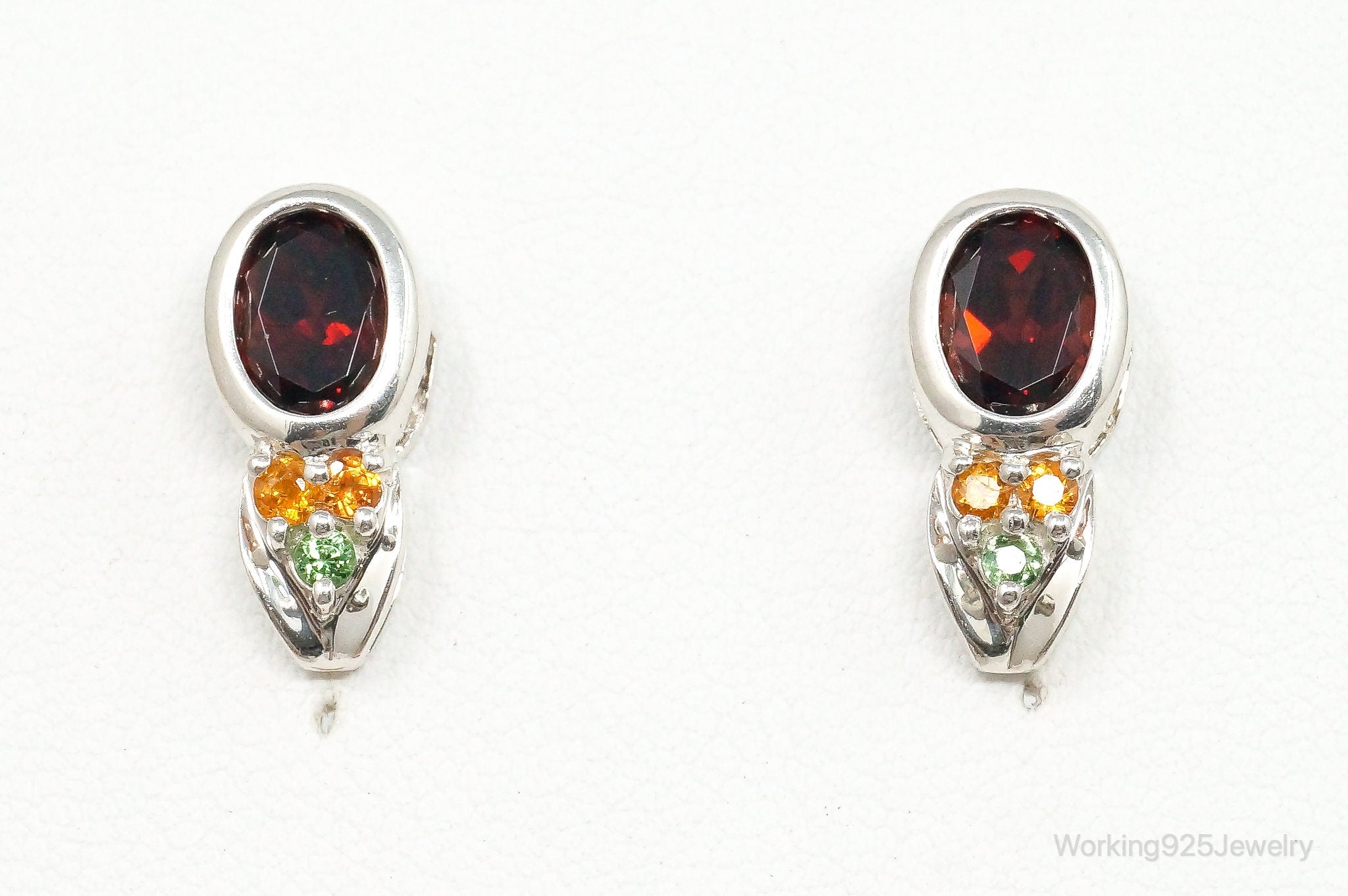 Vintage Garnet Peridot Citrine Sterling Silver Earrings