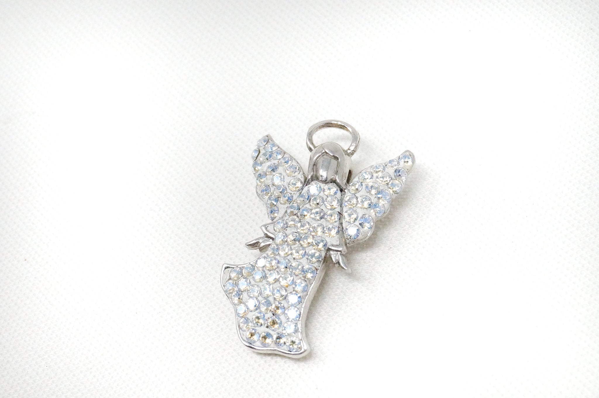 Vintage Guardian Angel Rhinestone Sterling Silver Necklace Pendant