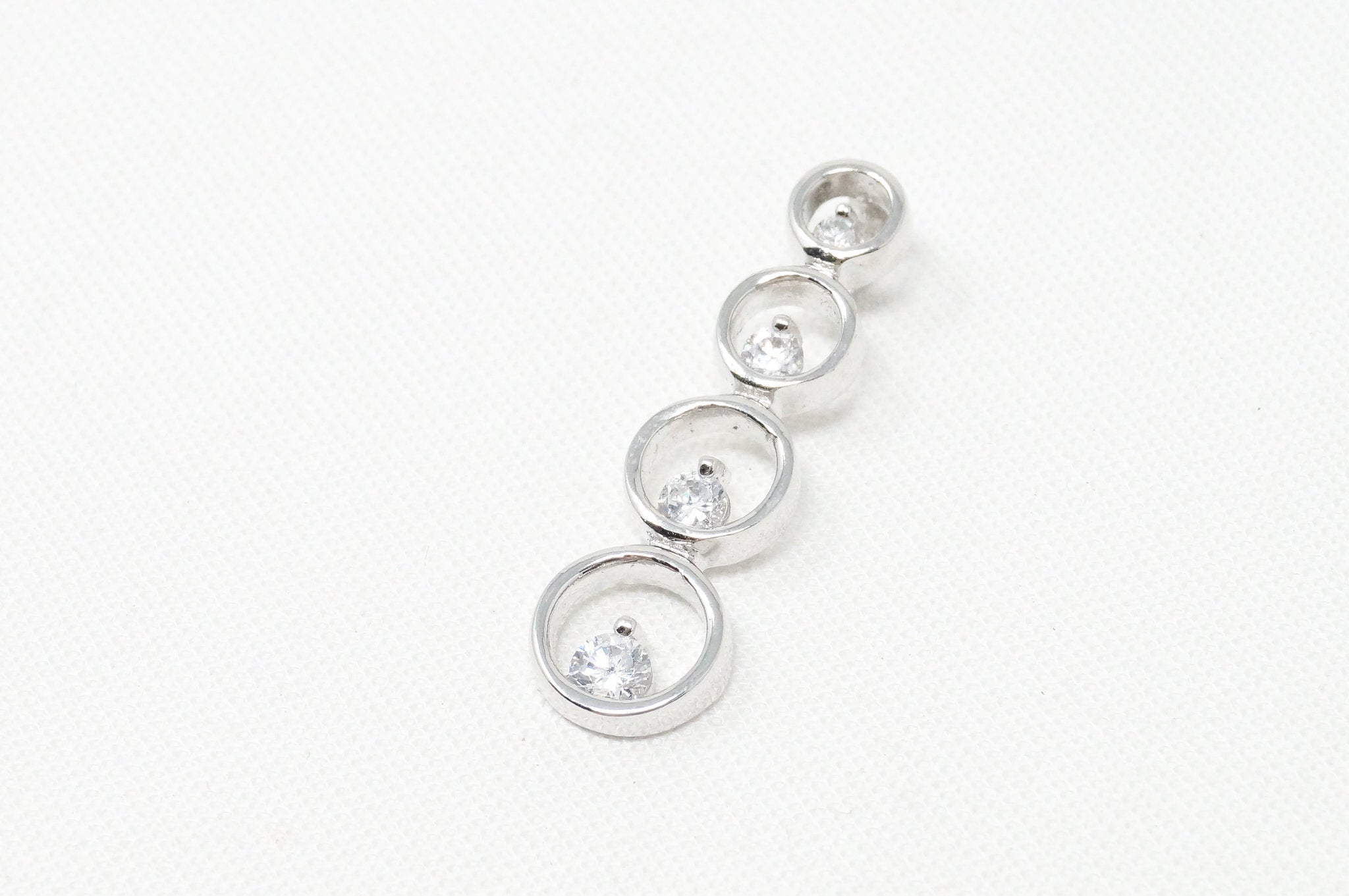 Vintage Art Deco Cubic Zirconia Circles Bubbles Sterling Silver Necklace Pendant