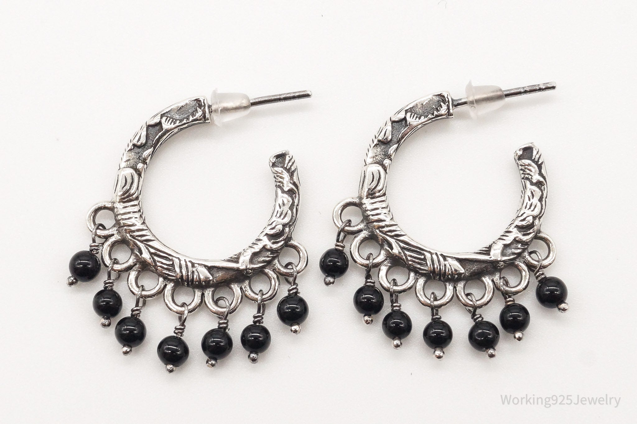 Vintage Designer Barse Black Onyx Sterling Silver Earrings