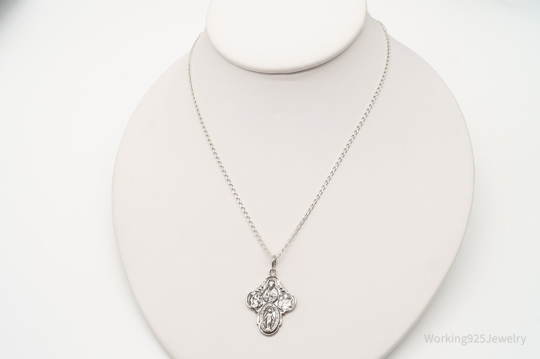 Antique Mary Pray For Us Sterling Silver Necklace