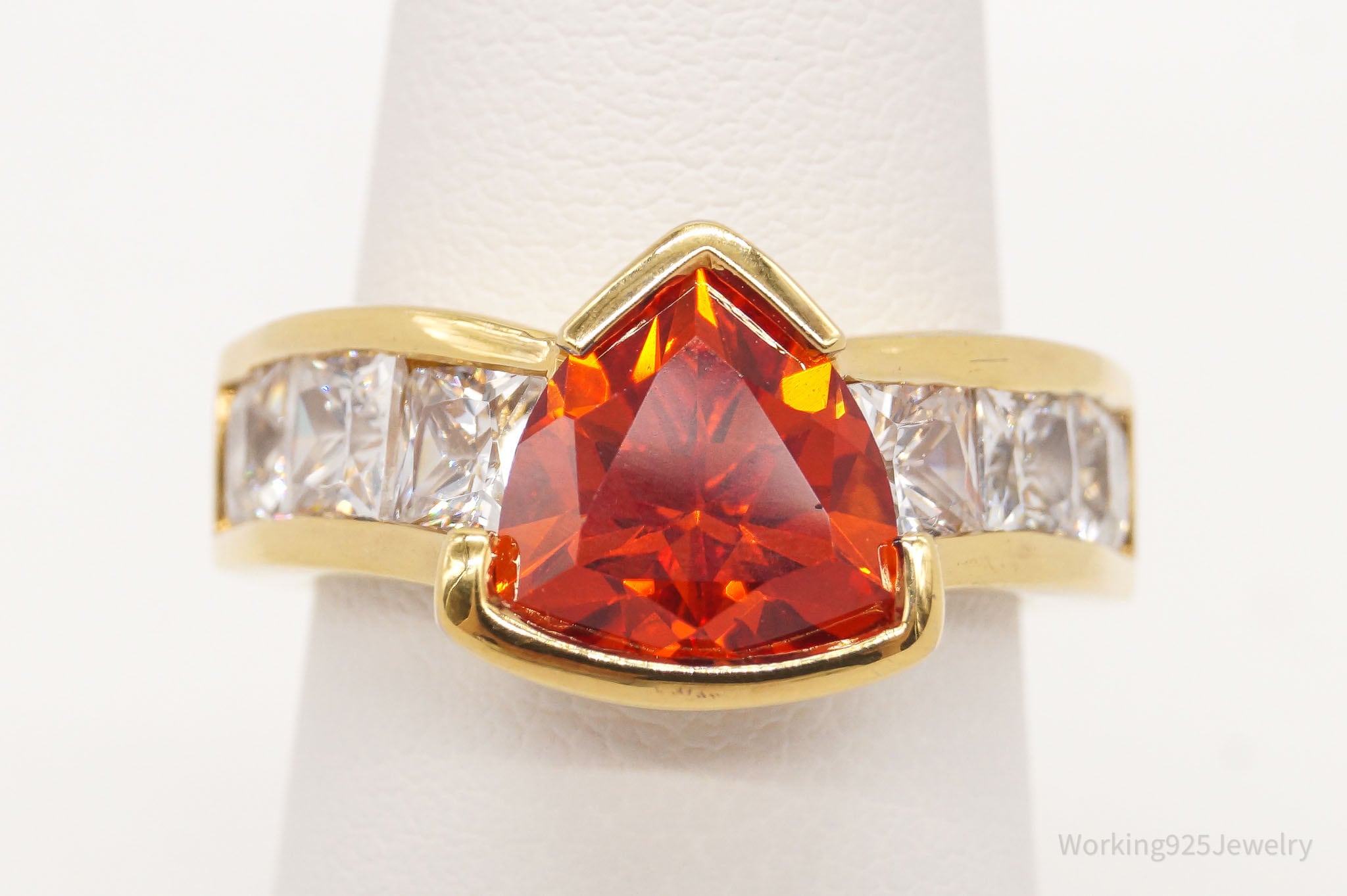 Orange Sapphire Cubic Zirconia Gold Vermeil Sterling Silver Ring - SZ 6.75