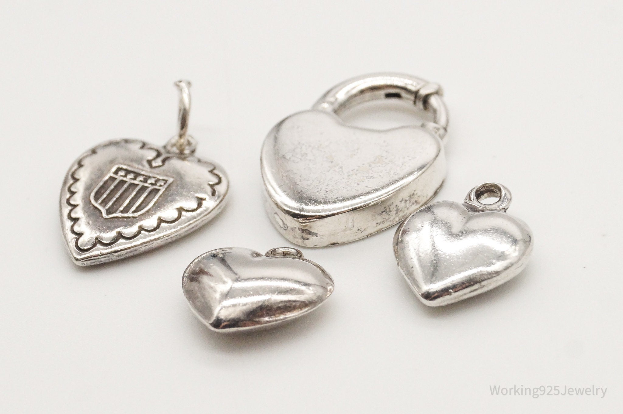 Antique Puffy Hearts Sterling Silver Charms Set Lot