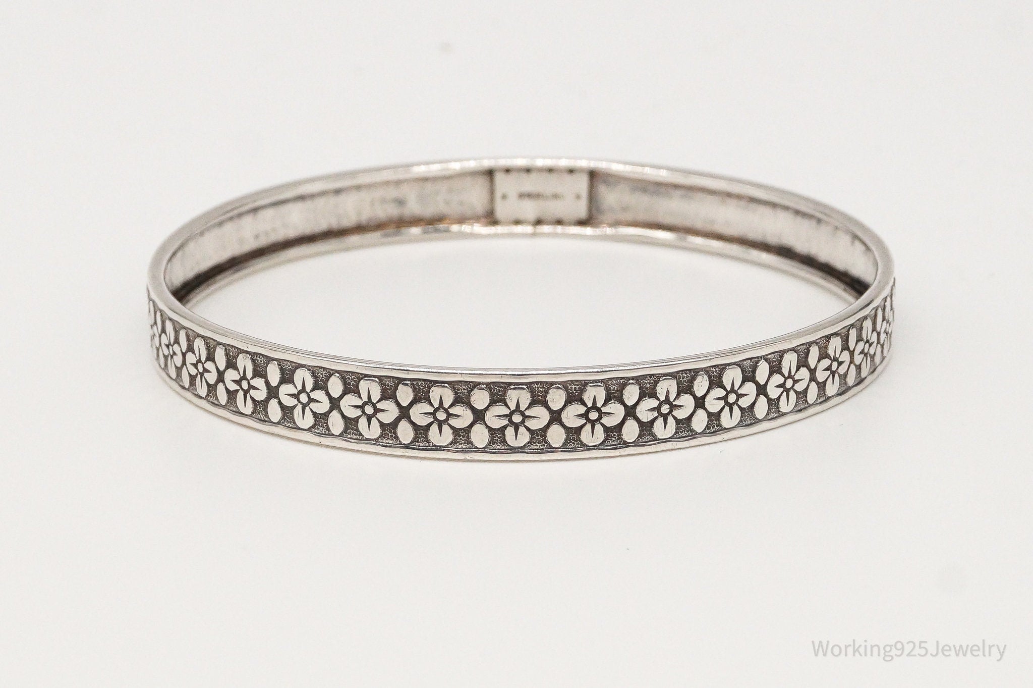 Antique Sterling Silver Floral Pattern Bangle Bracelet