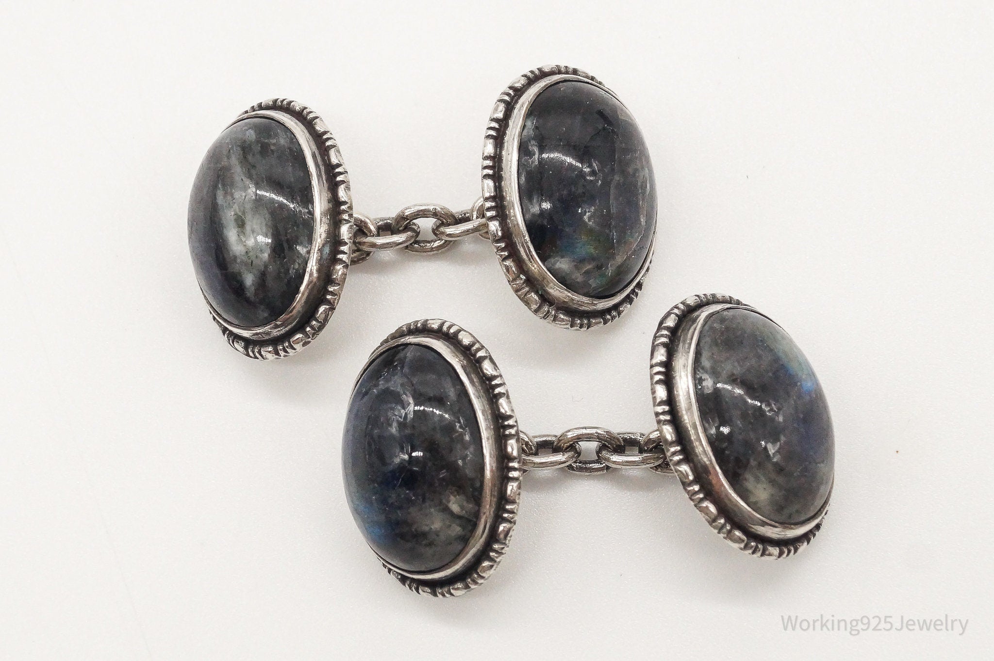 Antique Shiptonia Labradorite Sterling Silver Cufflinks