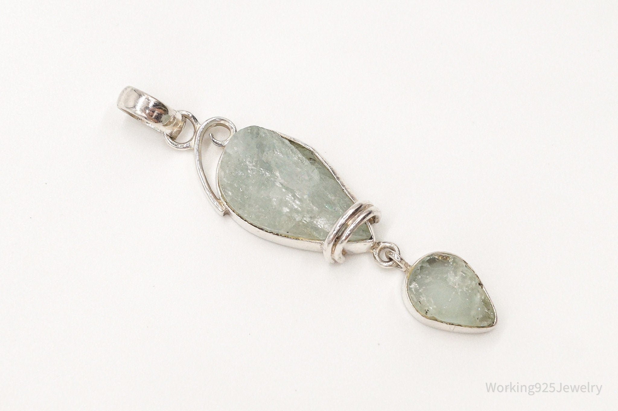 Vintage Designer SJ Large Green Calcite Sterling Silver Pendant