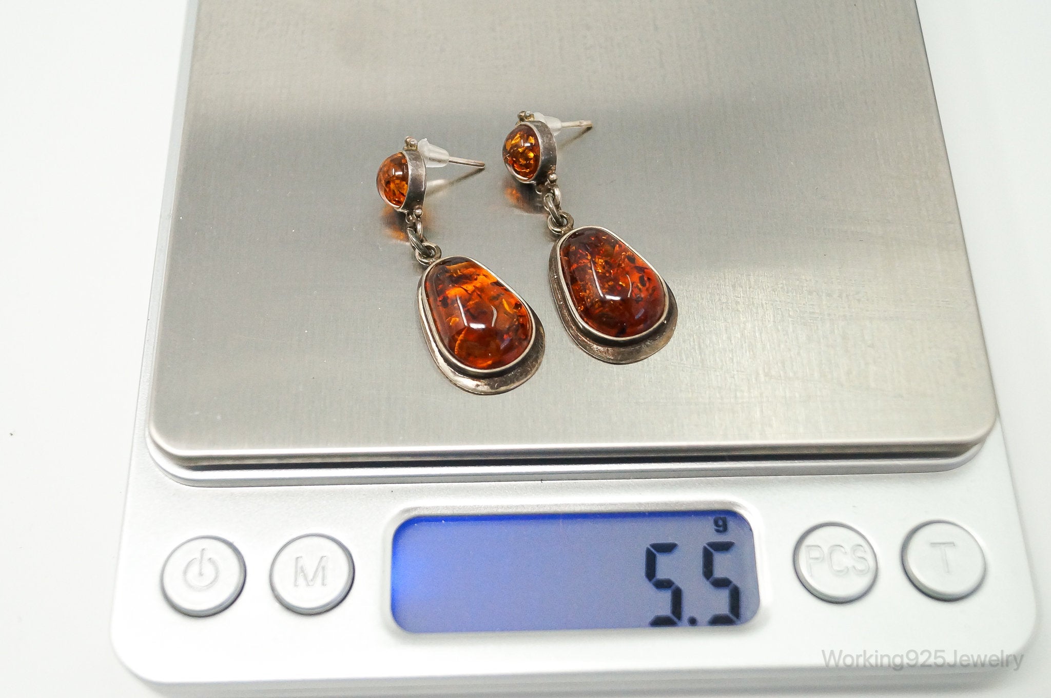 Vintage Amber Modernist Sterling Silver Earrings