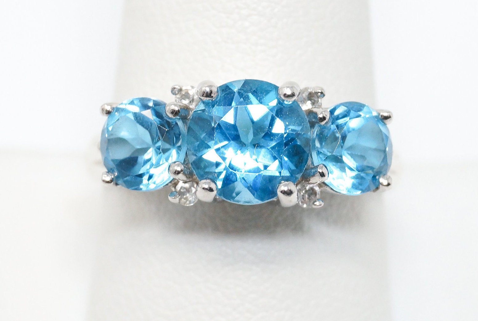 Vintage Art Deco Blue Topaz Cubic Zirconia Sterling Silver Ring Size 9.75