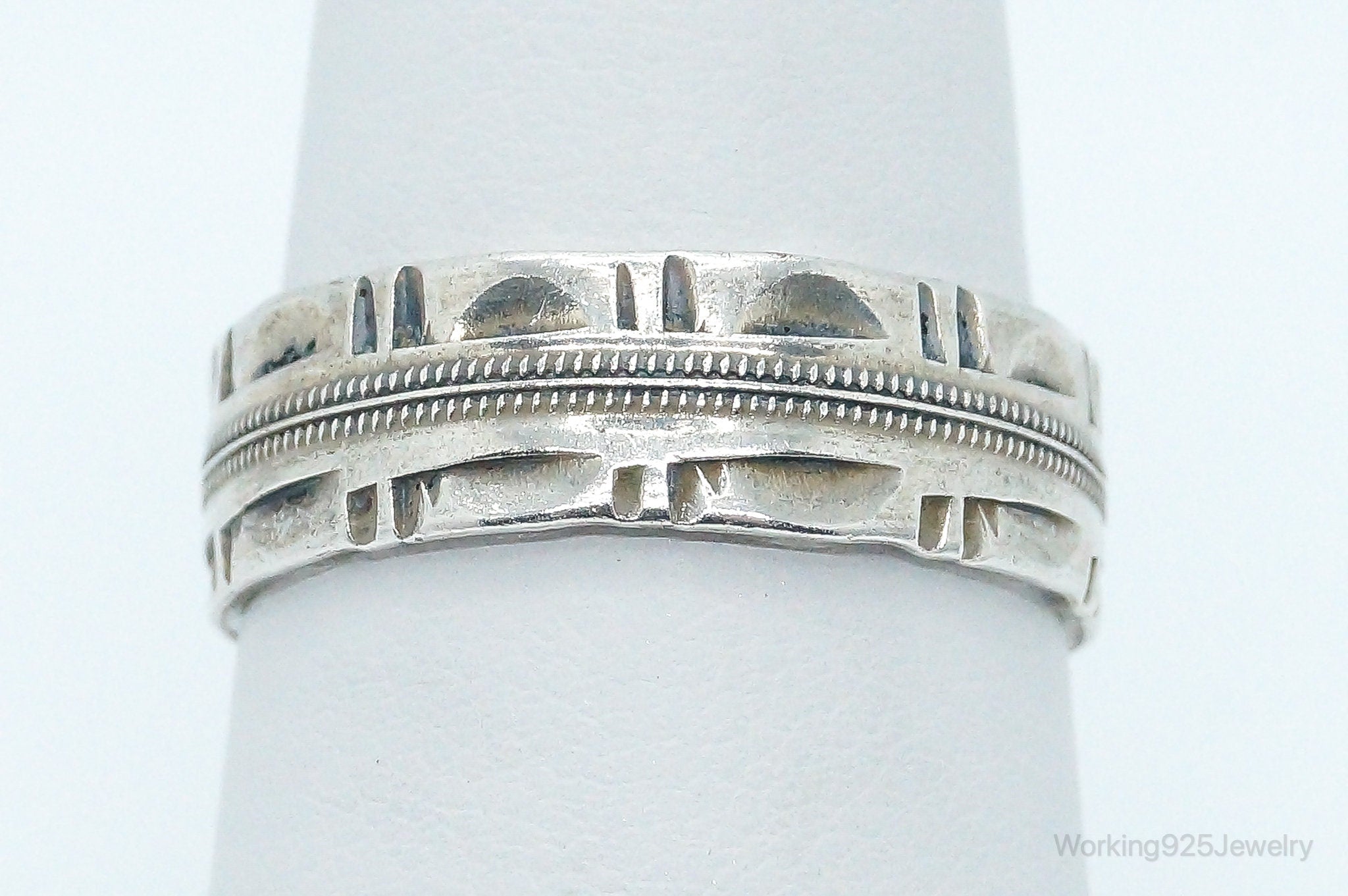 Antique Designer Sterling Silver Band Ring - Size 8