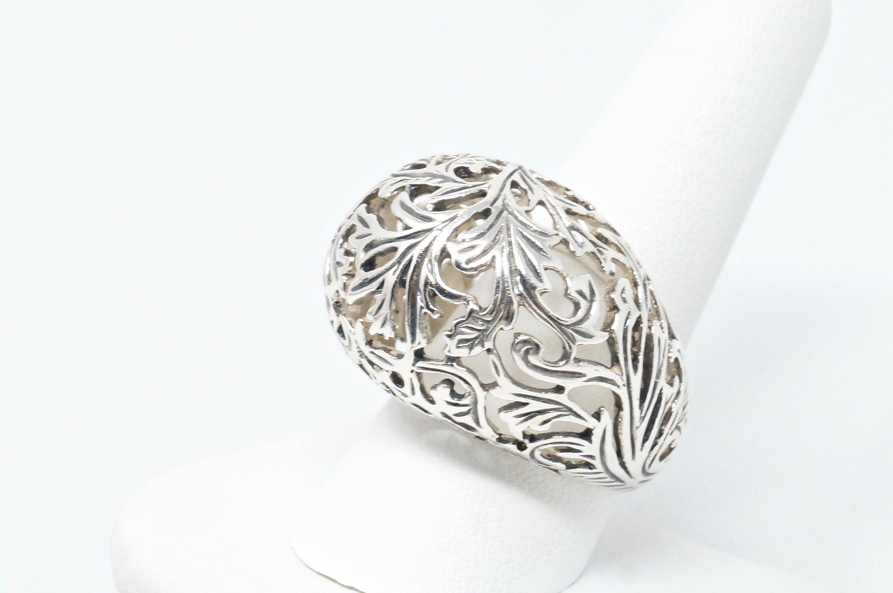 Vintage Art Nouveau Style Motif Floral Cut Out Ring Sterling Silver Sz 10