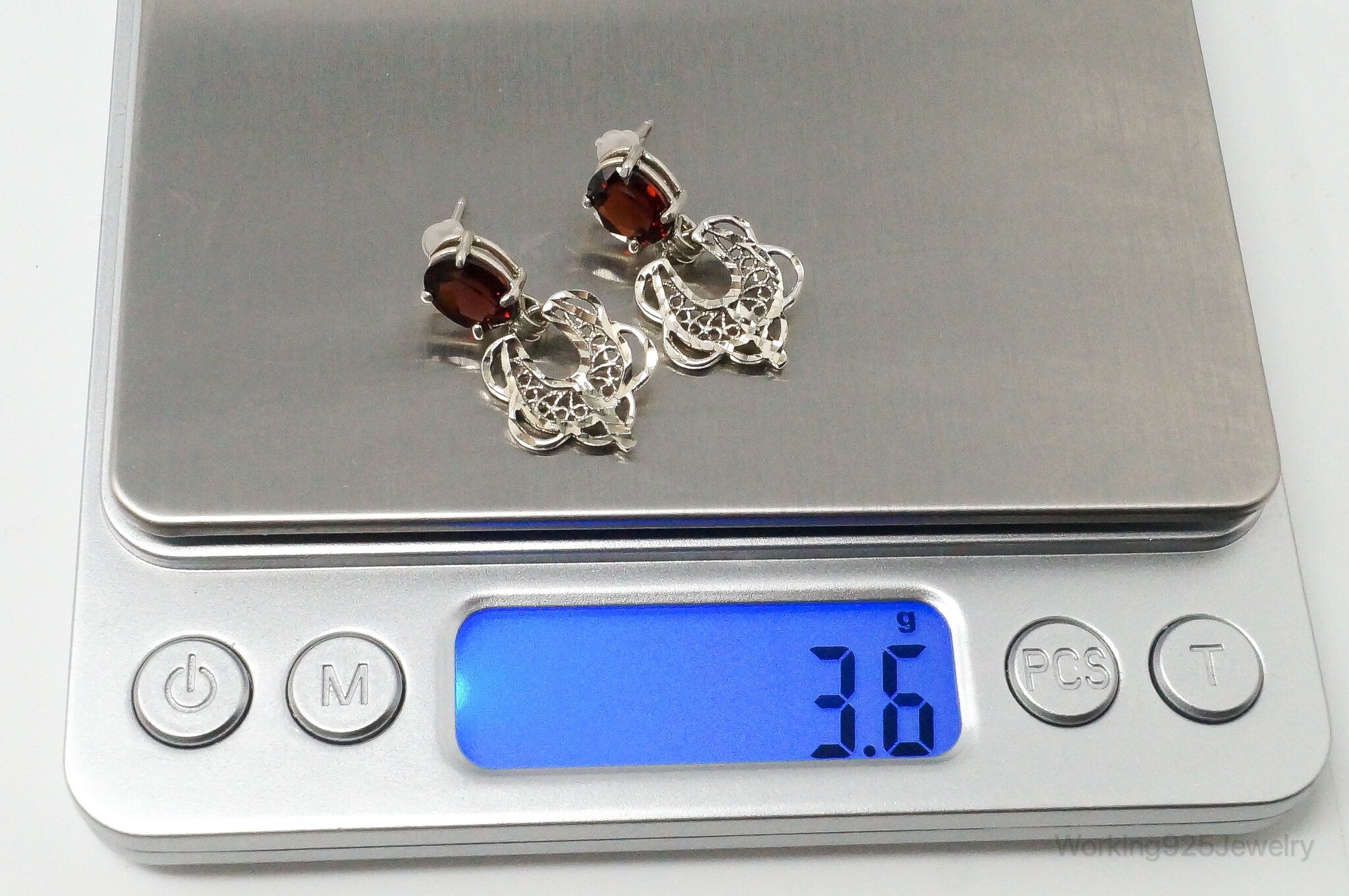 Vintage Designer Garnet Sterling Silver Earrings