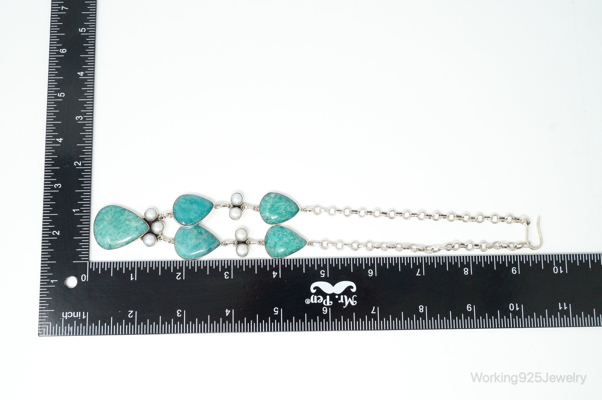 Vintage Amazonite Pearl Sterling Silver Necklace