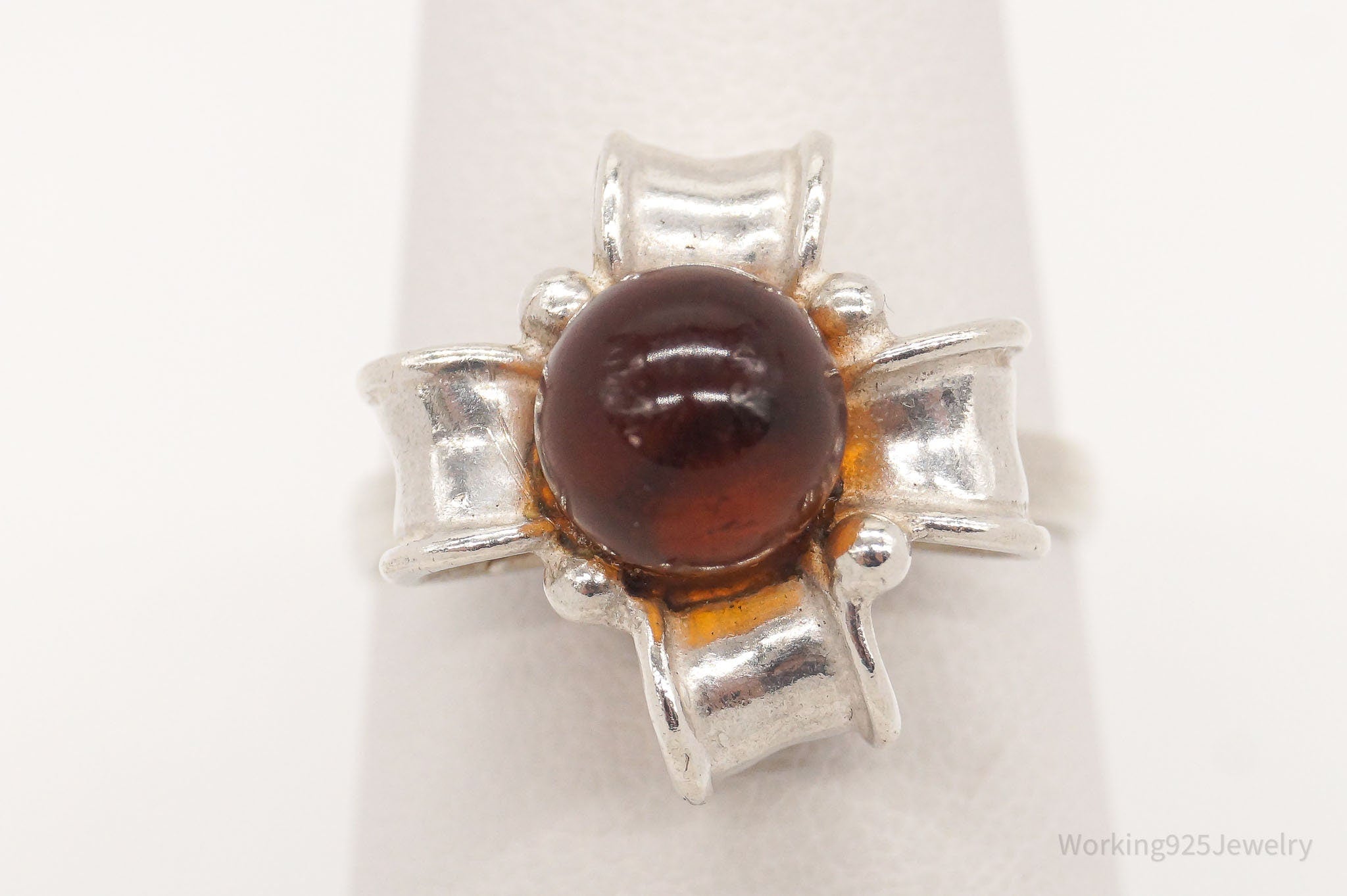 Vintage Baltic Amber Sterling Silver Ring - Size 6.75